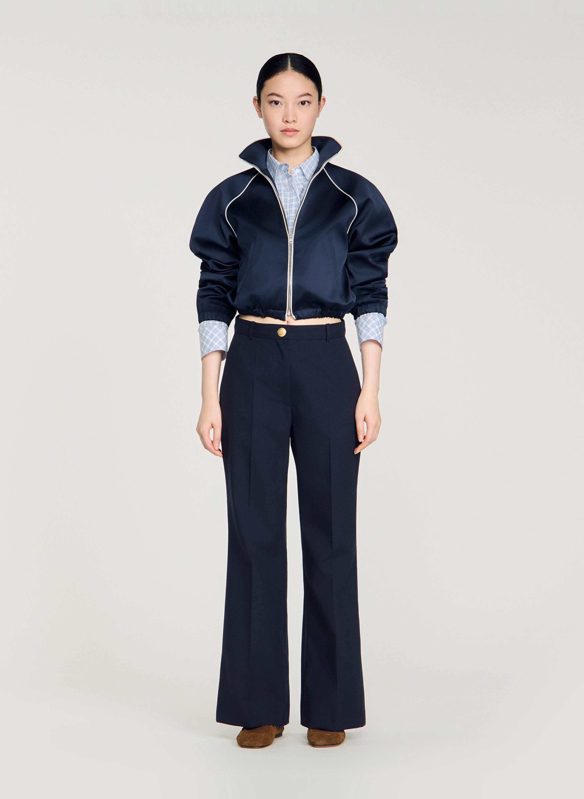 Pantalon large en laine mélangée SANDRO Bleu