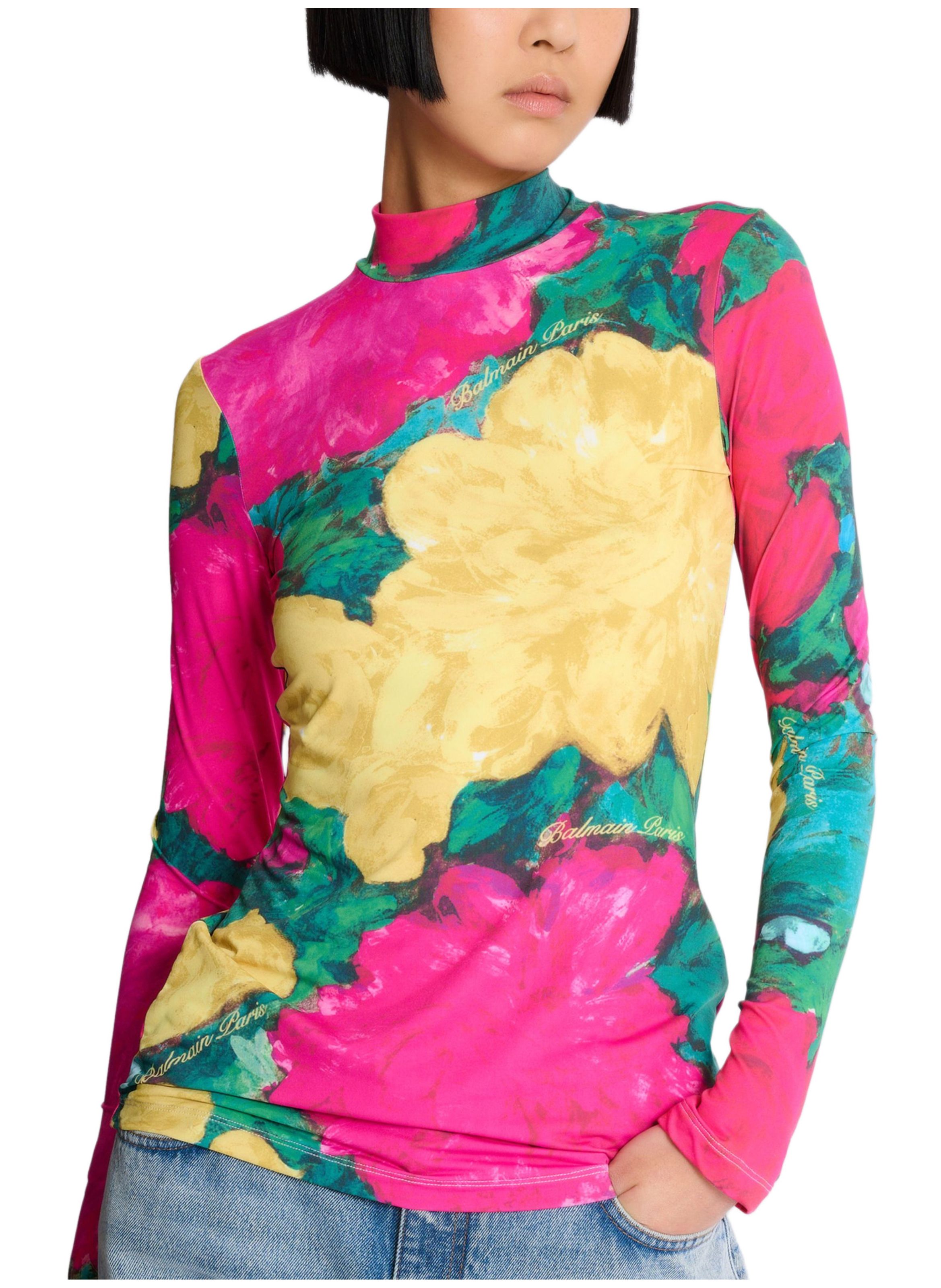 Top à imprimé avec col montant BALMAIN Multicolore