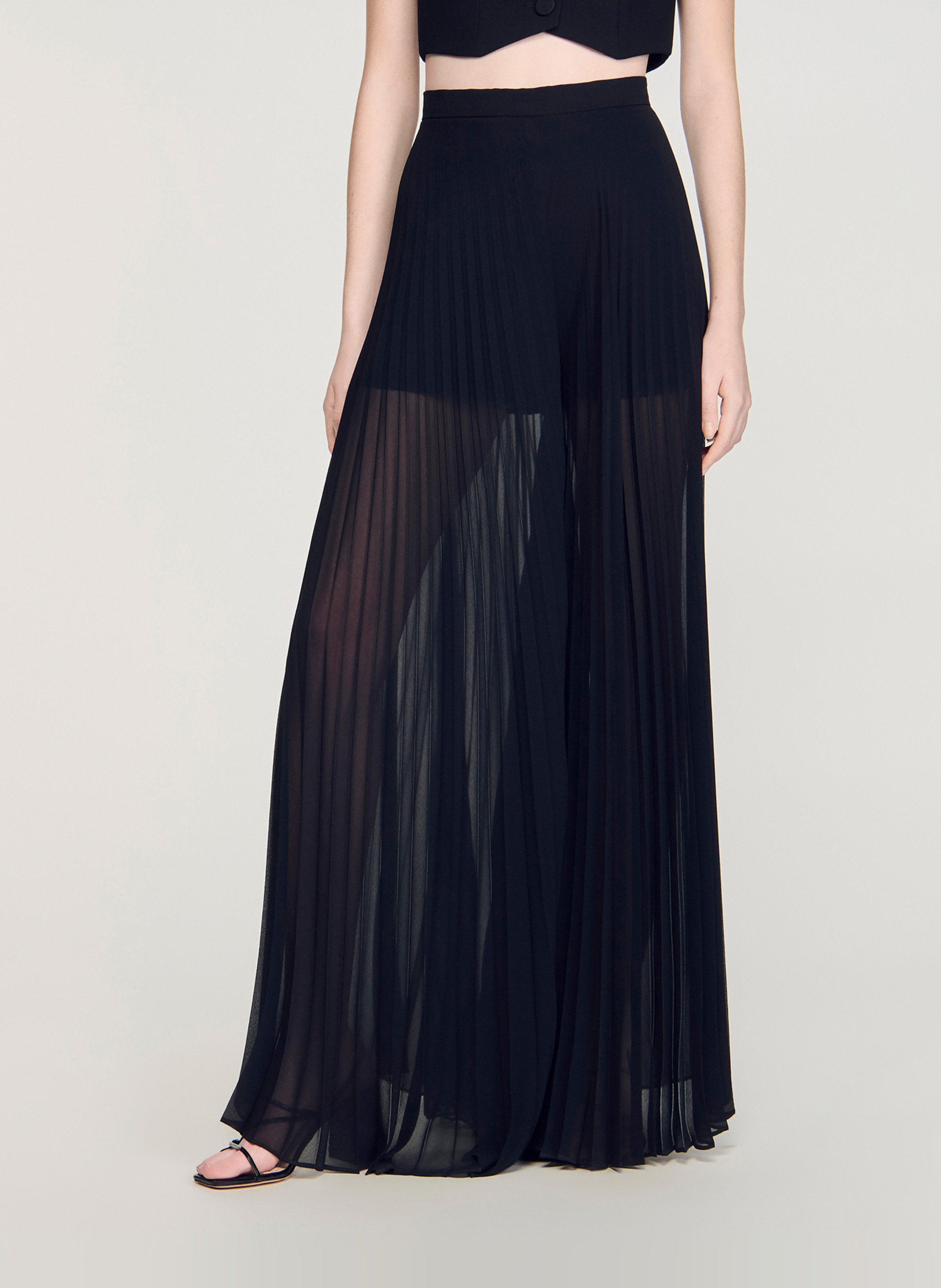 Pantalon large plissé taille haute SANDRO Noir