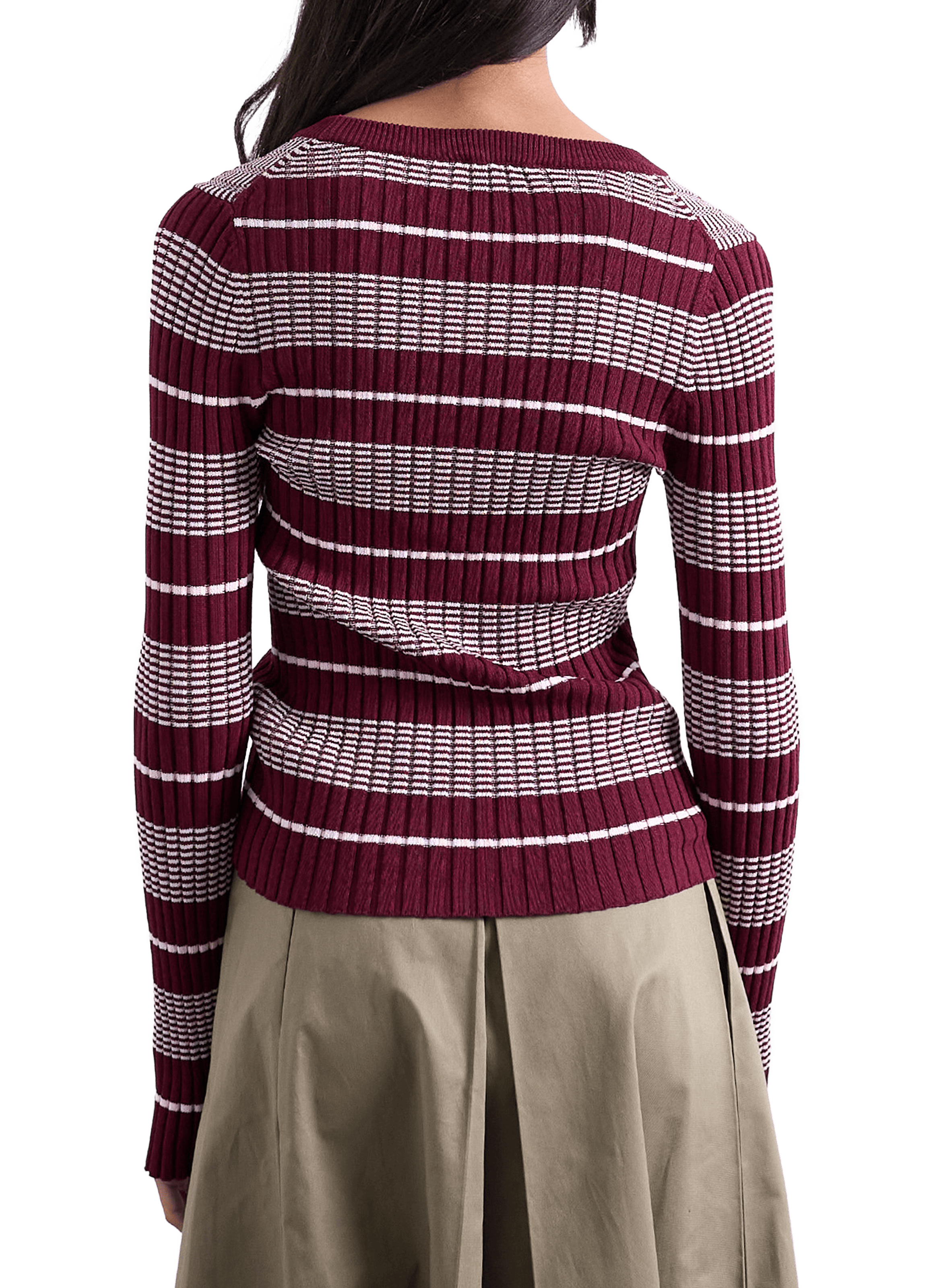 V-neck Striped Sweater TOPSHOP Red