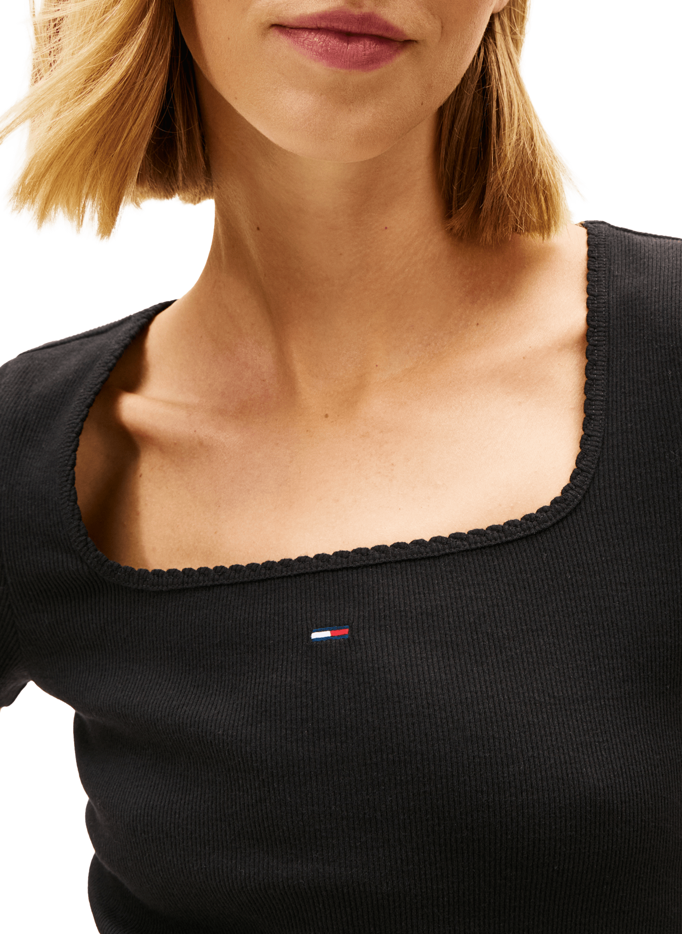 T-shirt côtelé en coton mélangé TOMMY HILFIGER Noir