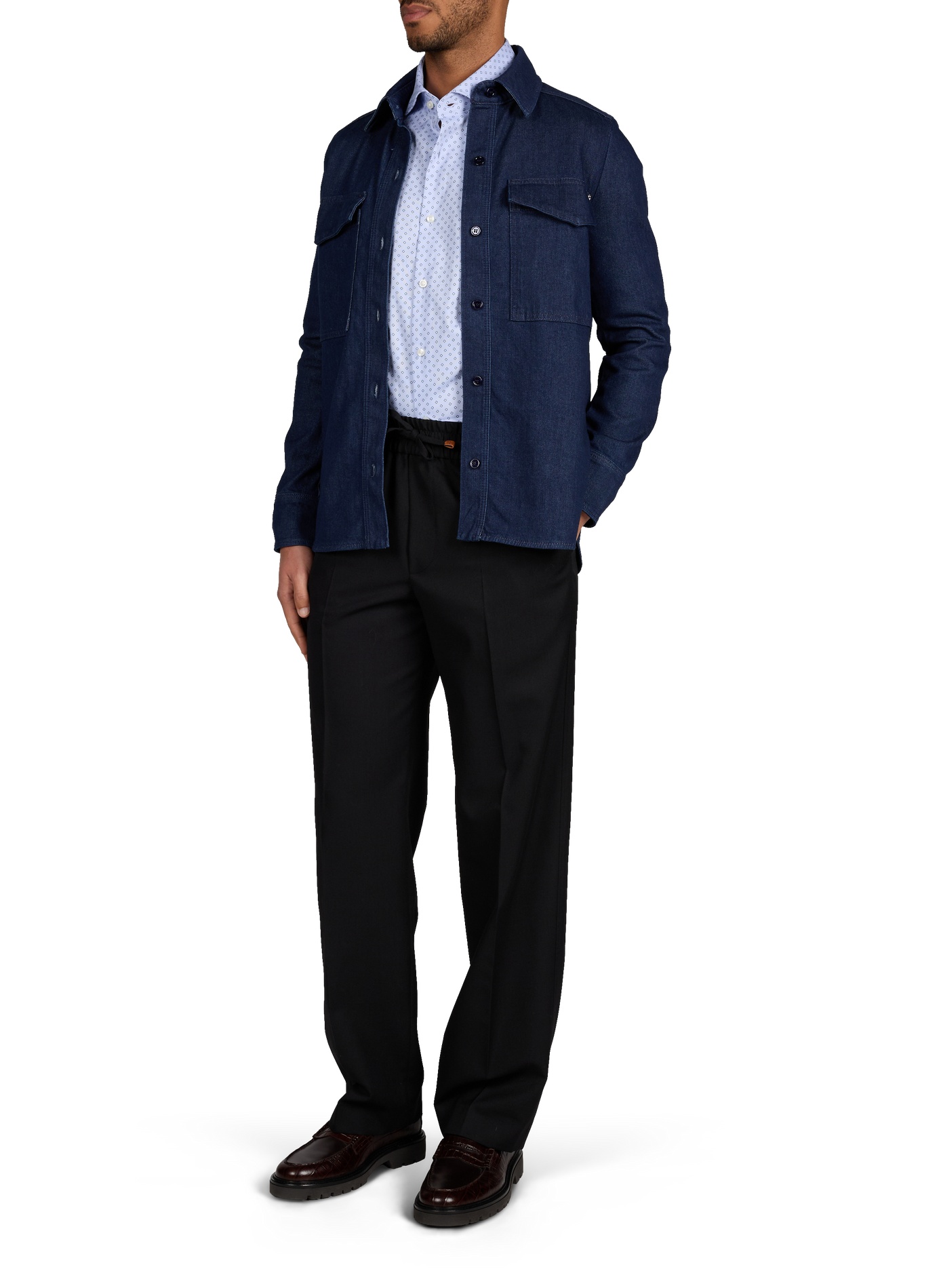 Chemise droite en denim de coton stretch BOSS Bleu