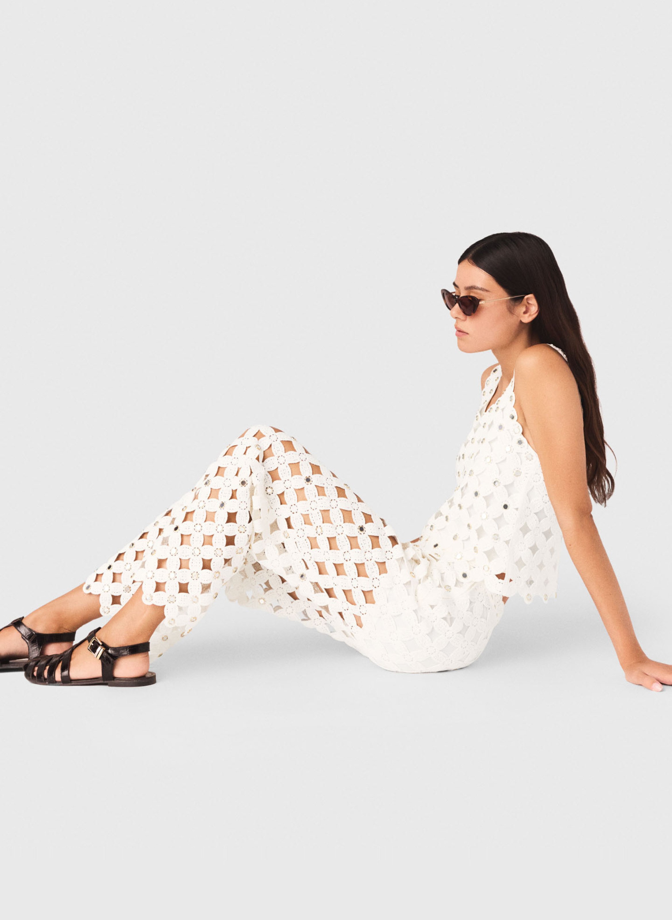 Pantalon évasé en crochet MAJE Blanc