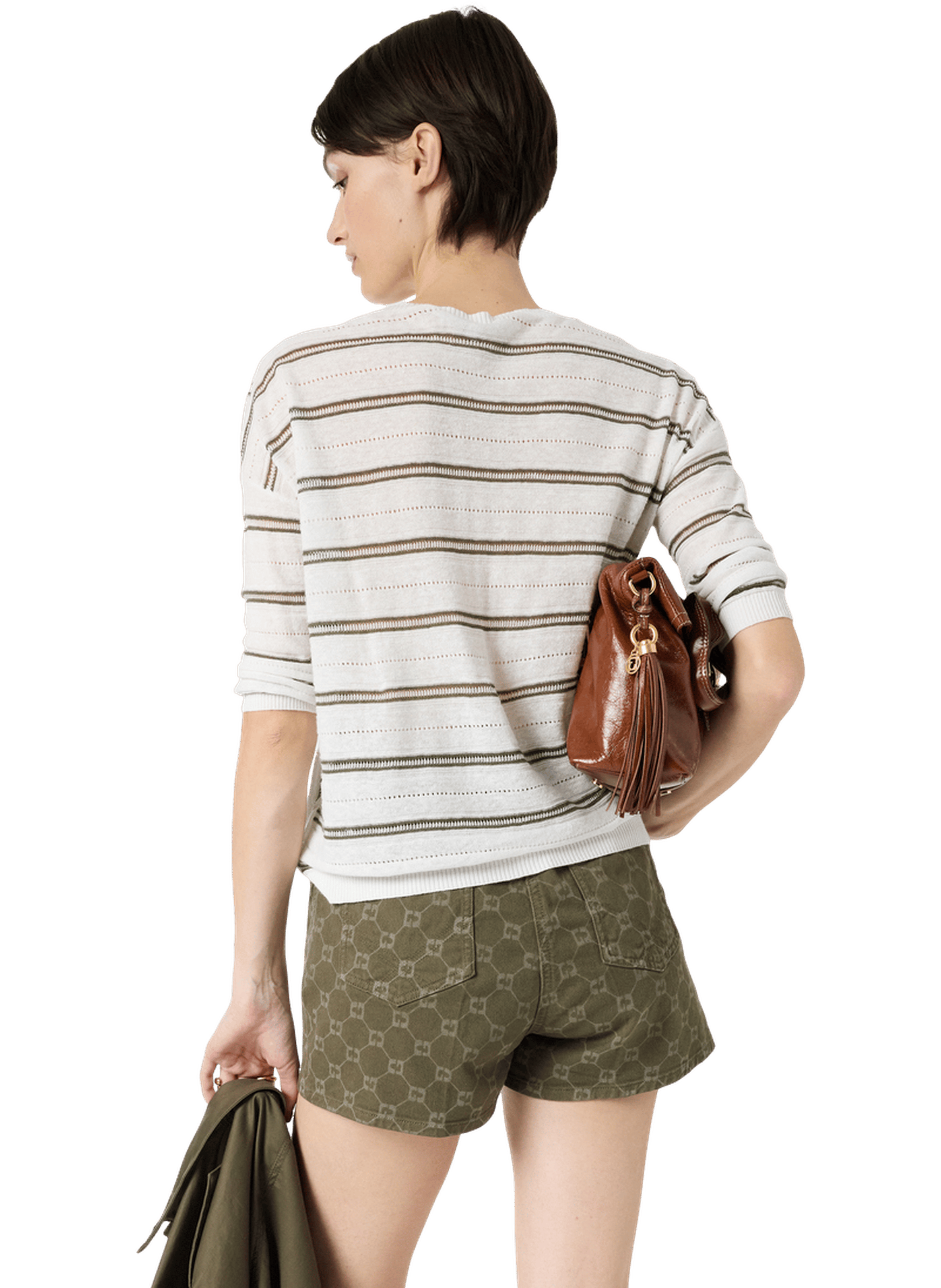 Pull v rayé en lin et coton - lerya GERARD DAREL Vert