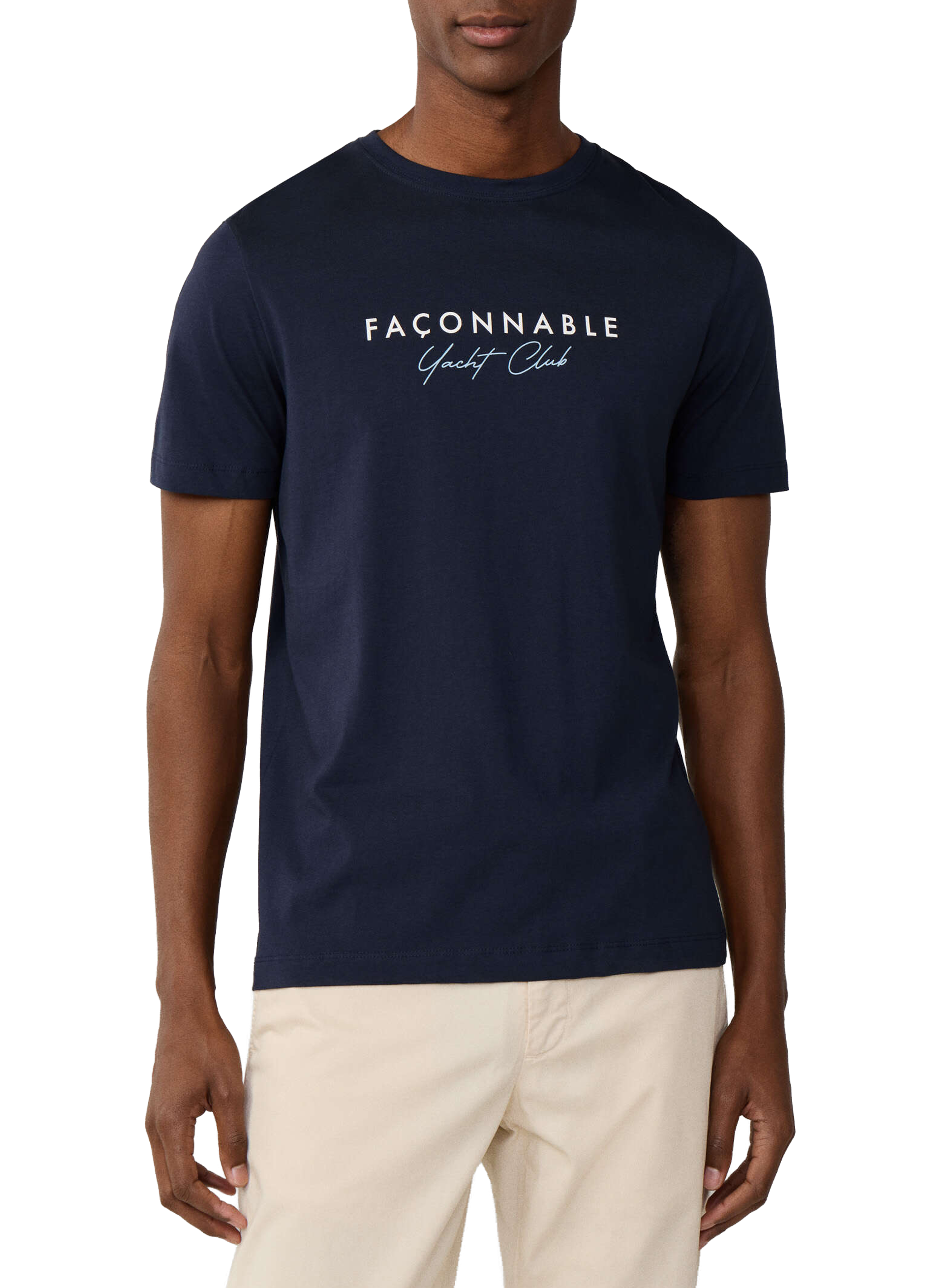 Round neck cotton brand t-shirt FACONNABLE Blue