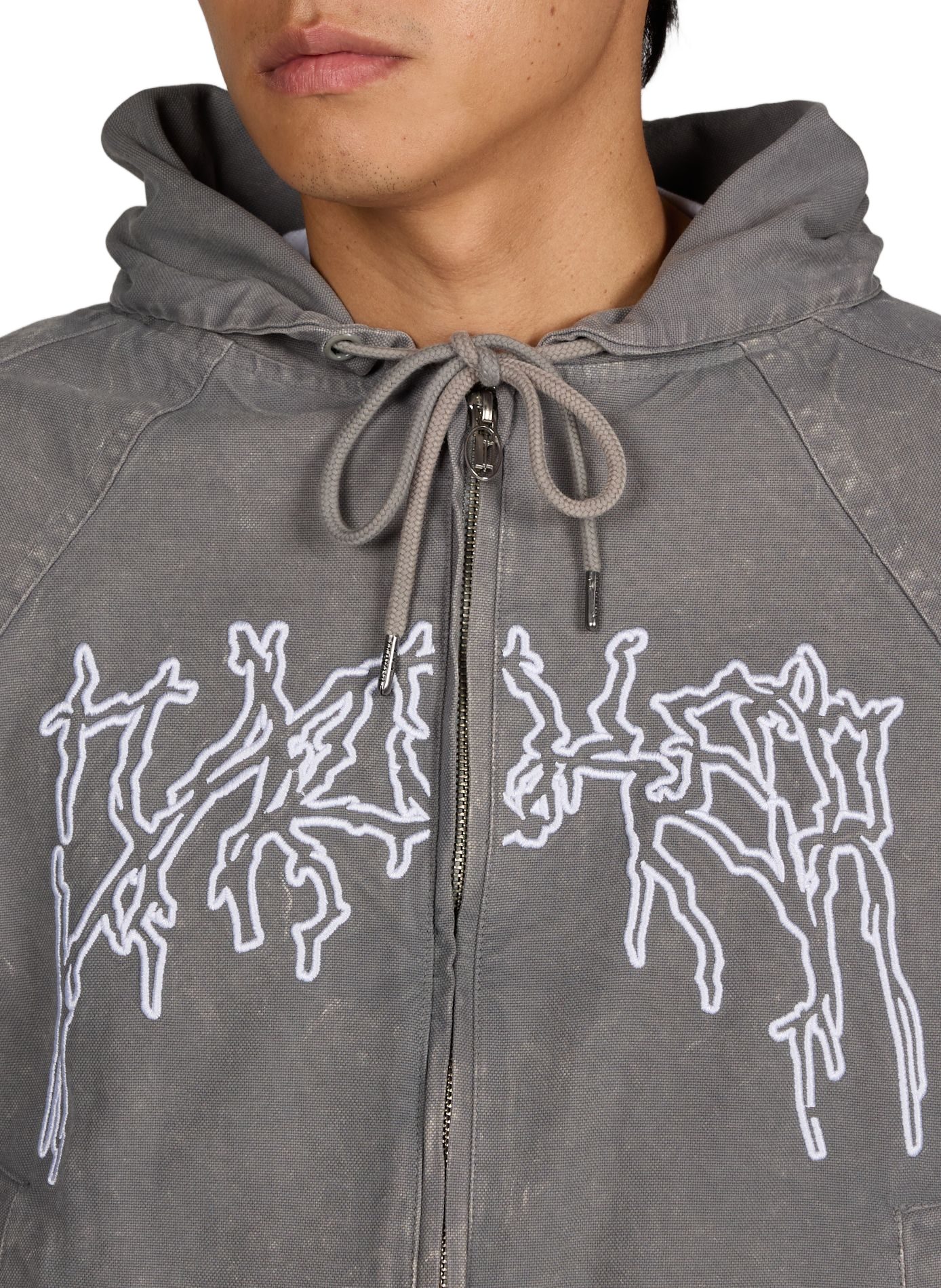 Veste ample brodée à capuche en coton JACKER. Gris