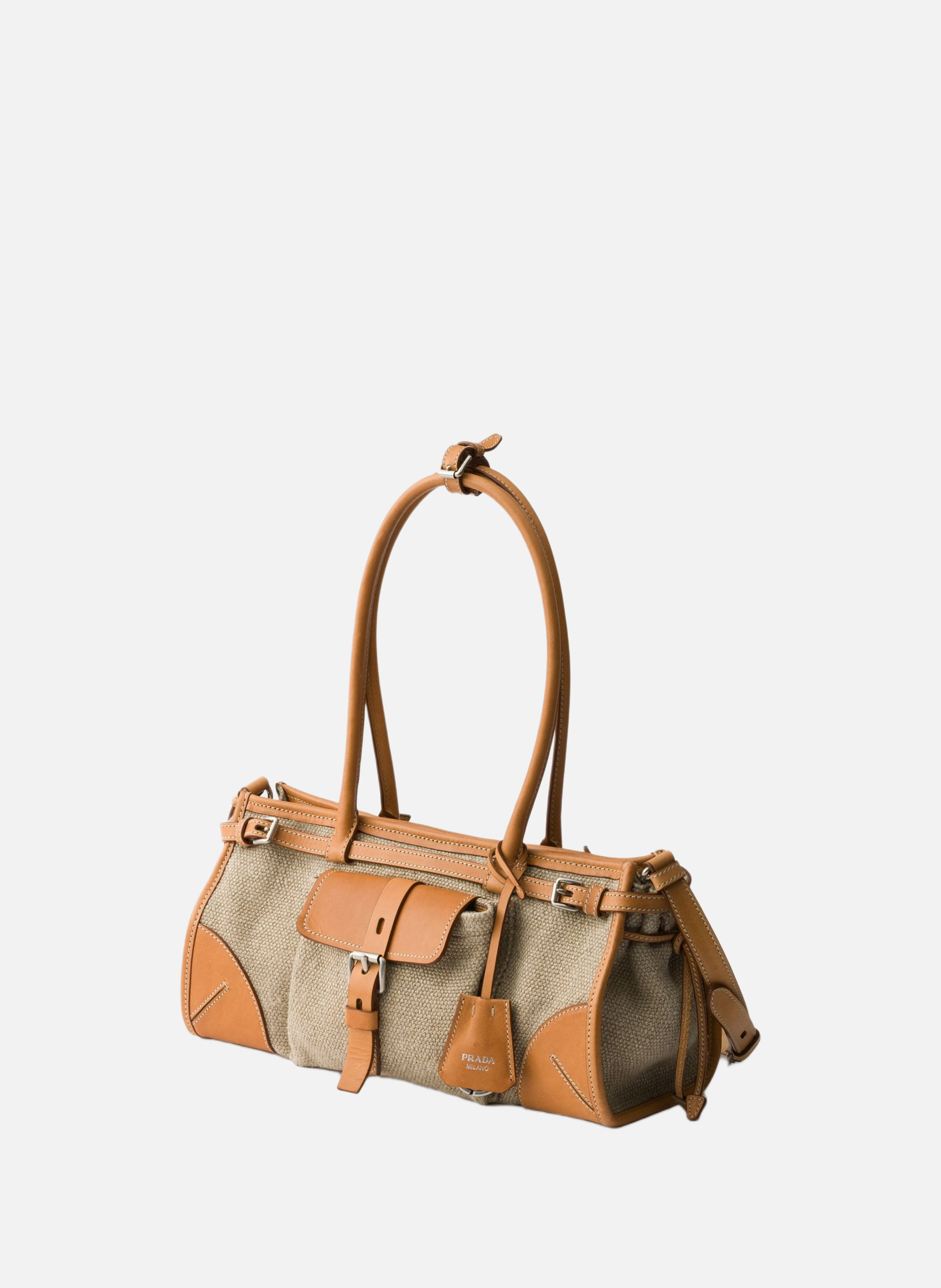 Sac à main prada bonnie moyen en lin et cuir PRADA Beige