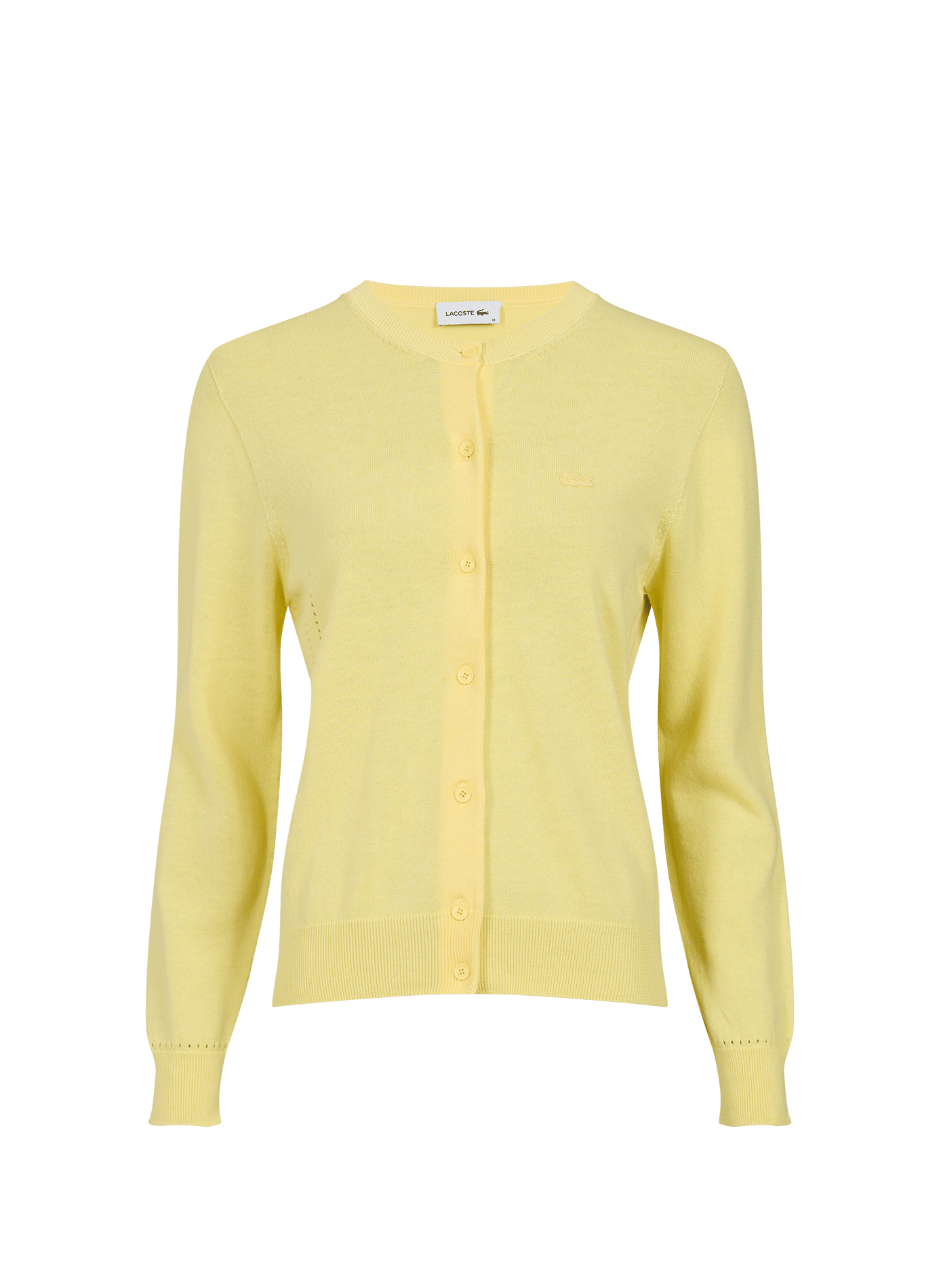 Round neck cardigan with embroidered logo in cotton LACOSTE Yellow