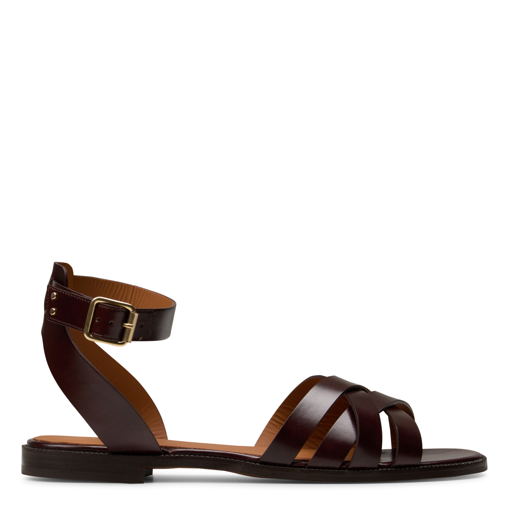 Sandales plates en cuir n°203 RIVECOUR Marron