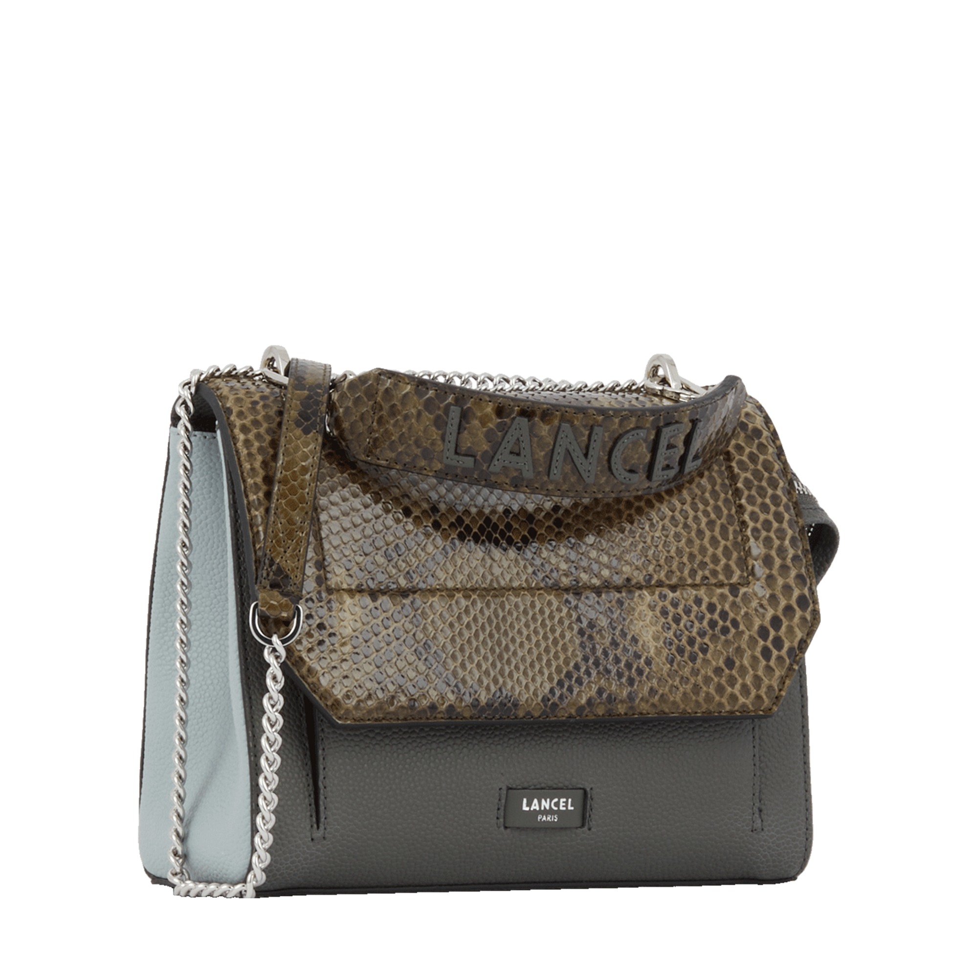 Sac rabat ninon de lancel en cuir de vachette graine & python LANCEL Gris