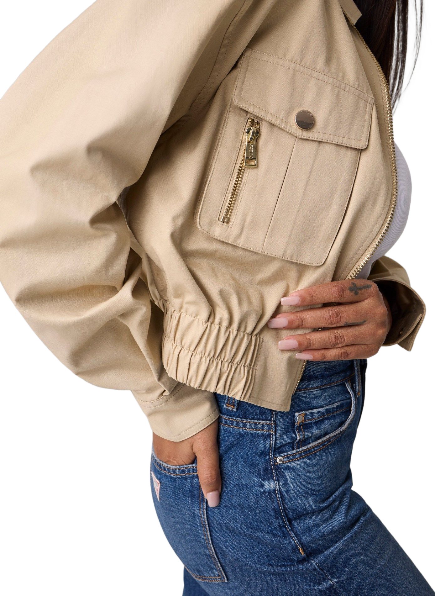 Long-sleeved Juliane cotton blend vest GUESS Beige