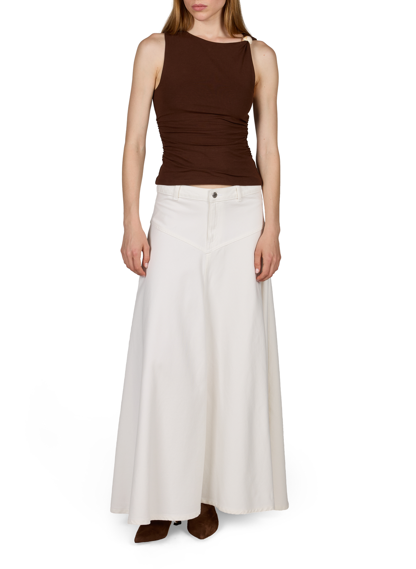 Jupe évasée en denim de coton mélangé TOPSHOP Blanc