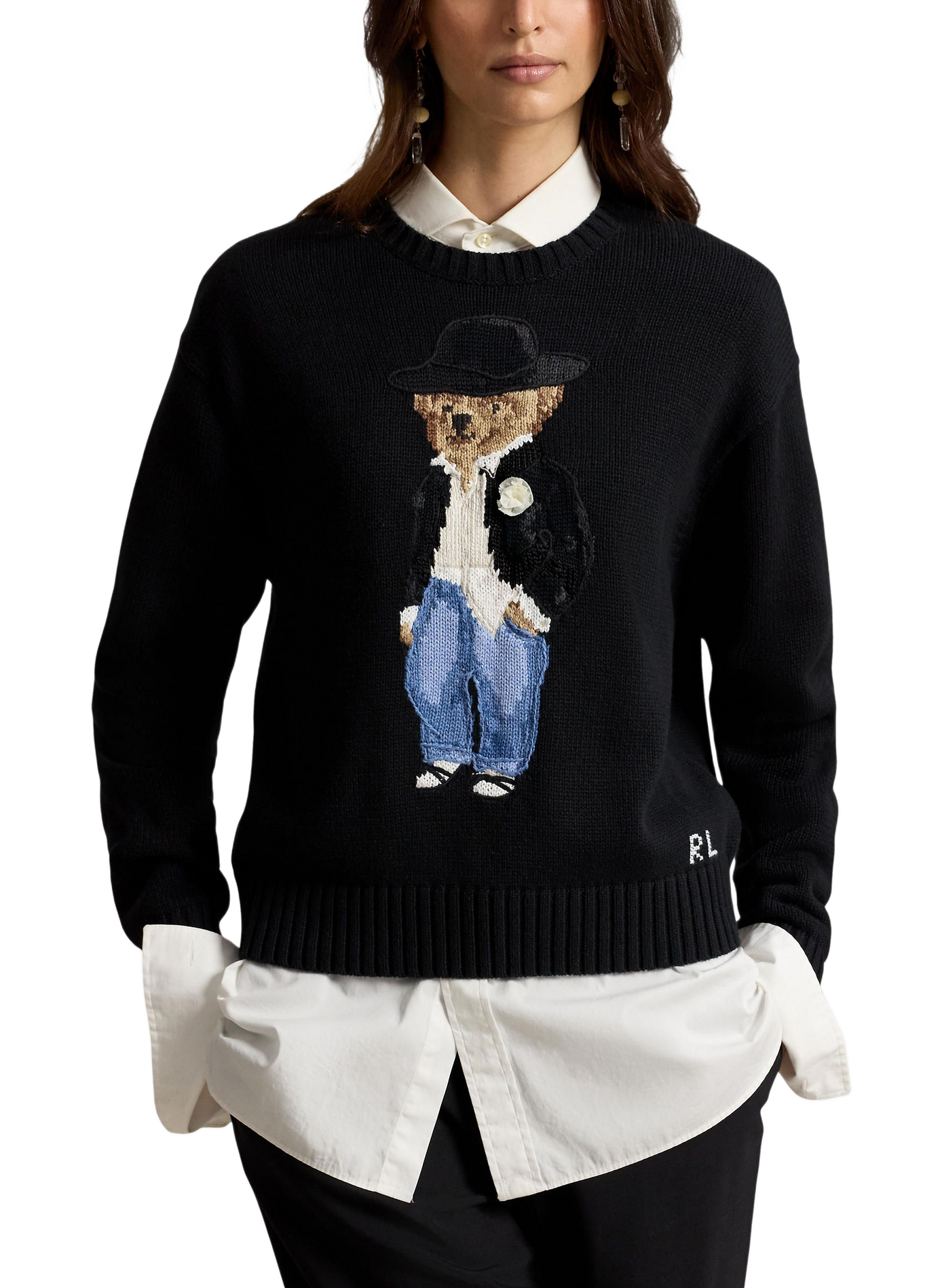 Straight crew-neck printed sweater POLO RALPH LAUREN Black