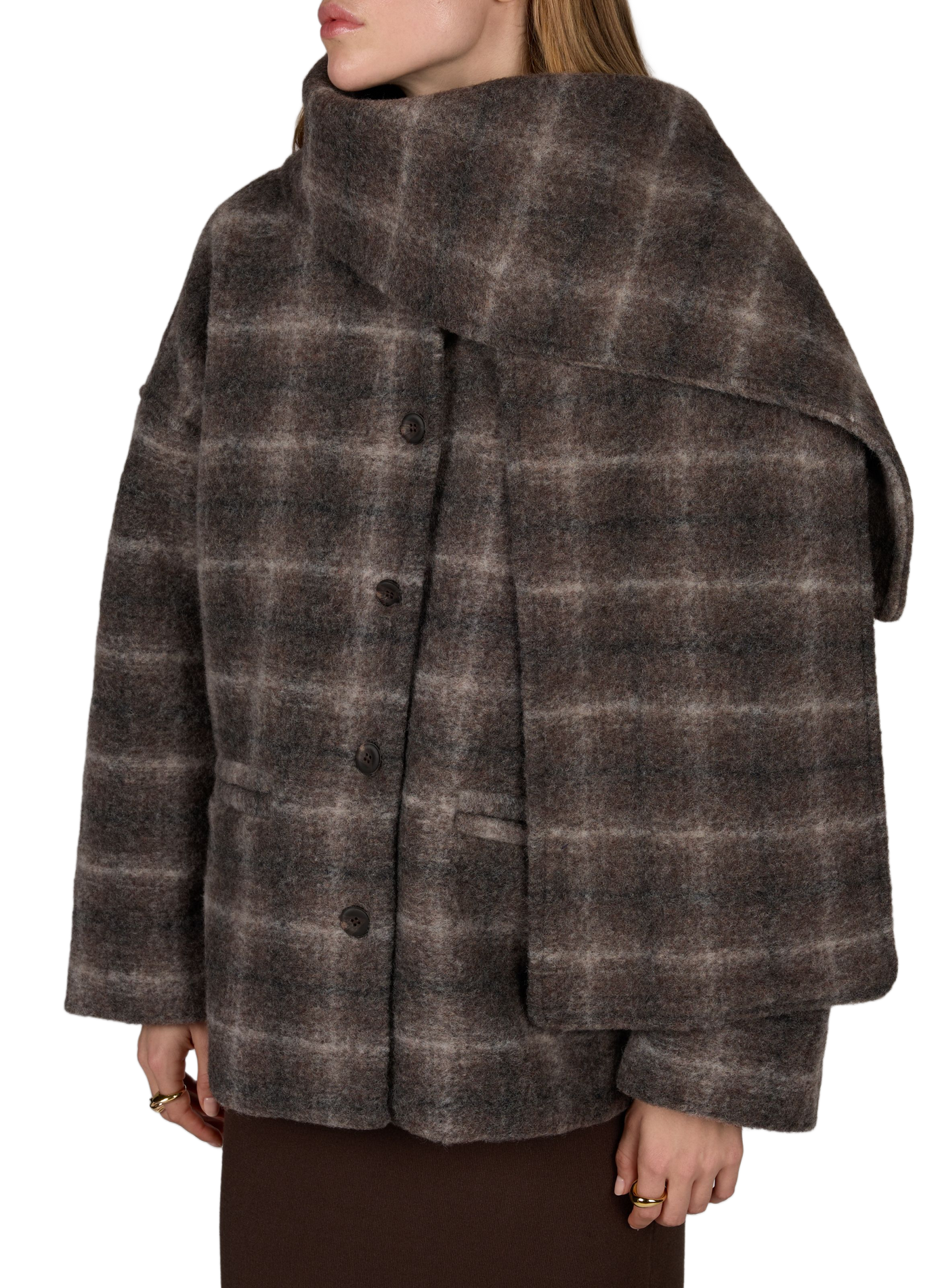Oversized checked jacket OBJECT Brown