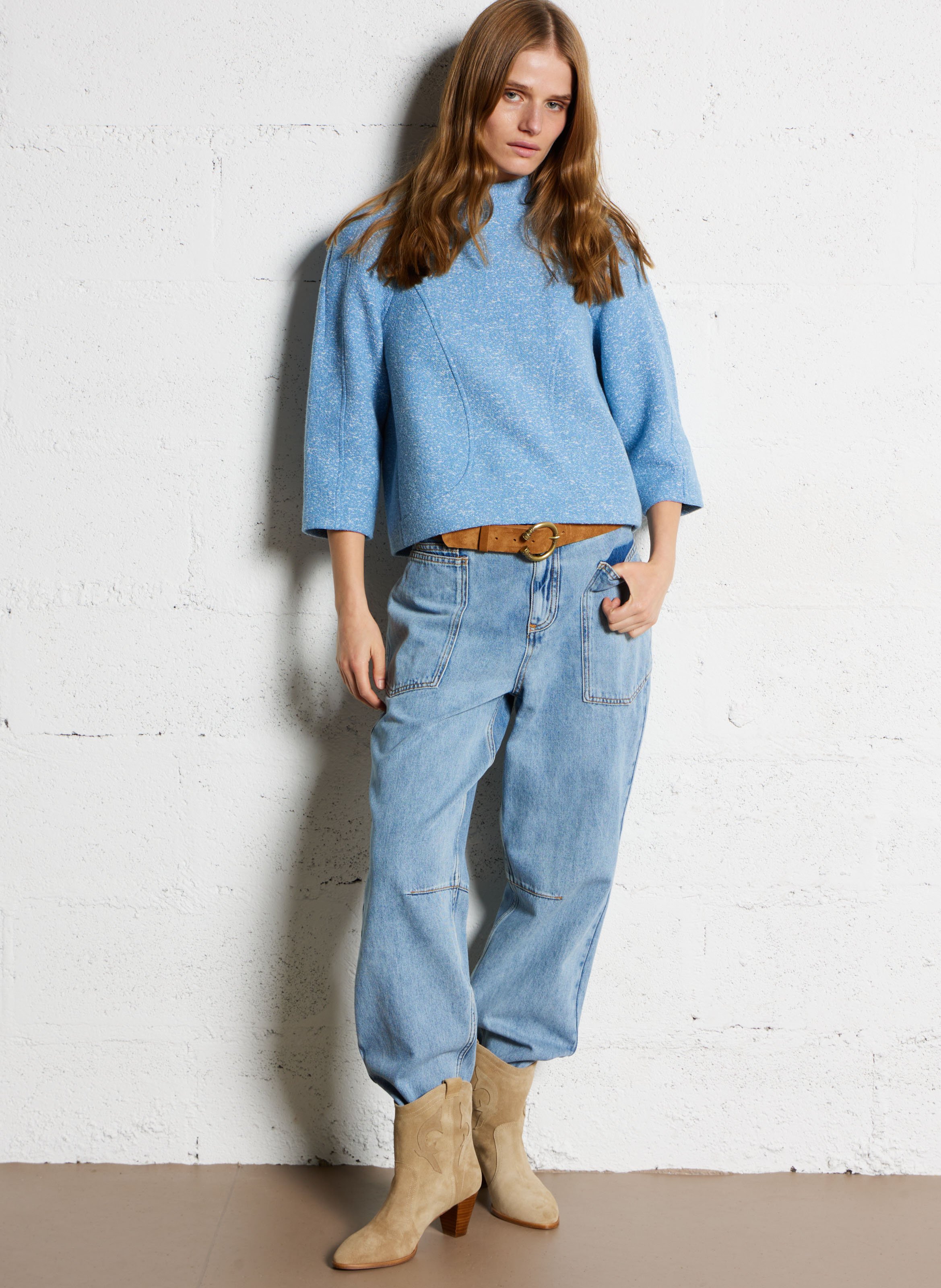 Bottines en cuir velours new casey BA&SH Beige