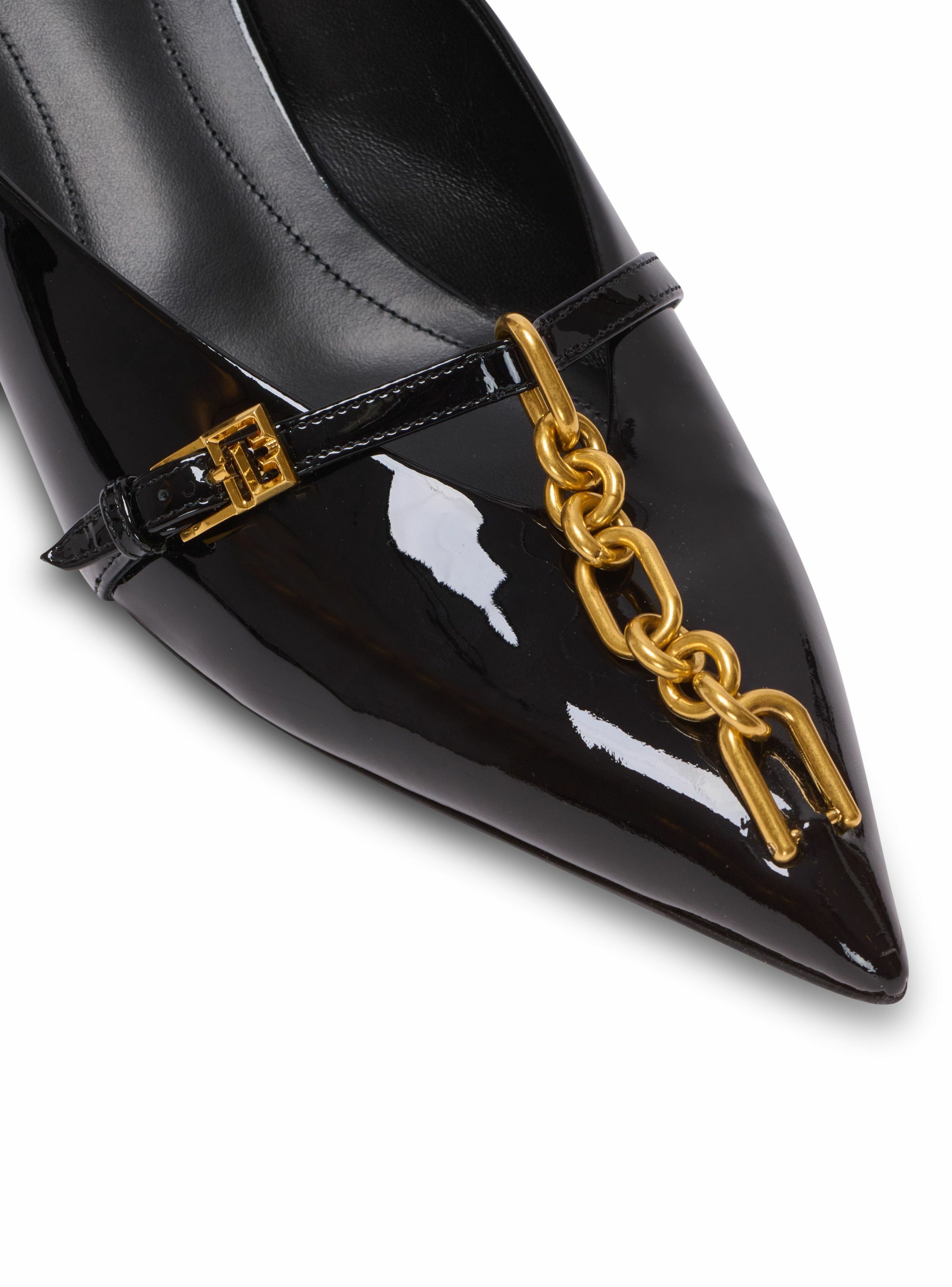 Mules sync en cuir verni à bout pointu BALMAIN Noir