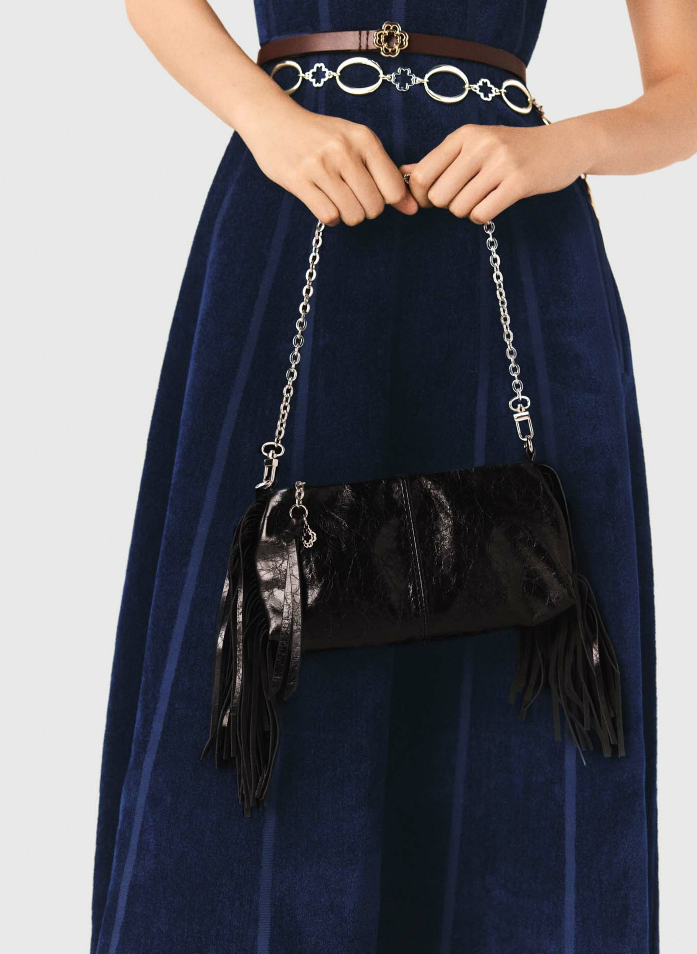 Robe midi évasée en maille velours Bleu