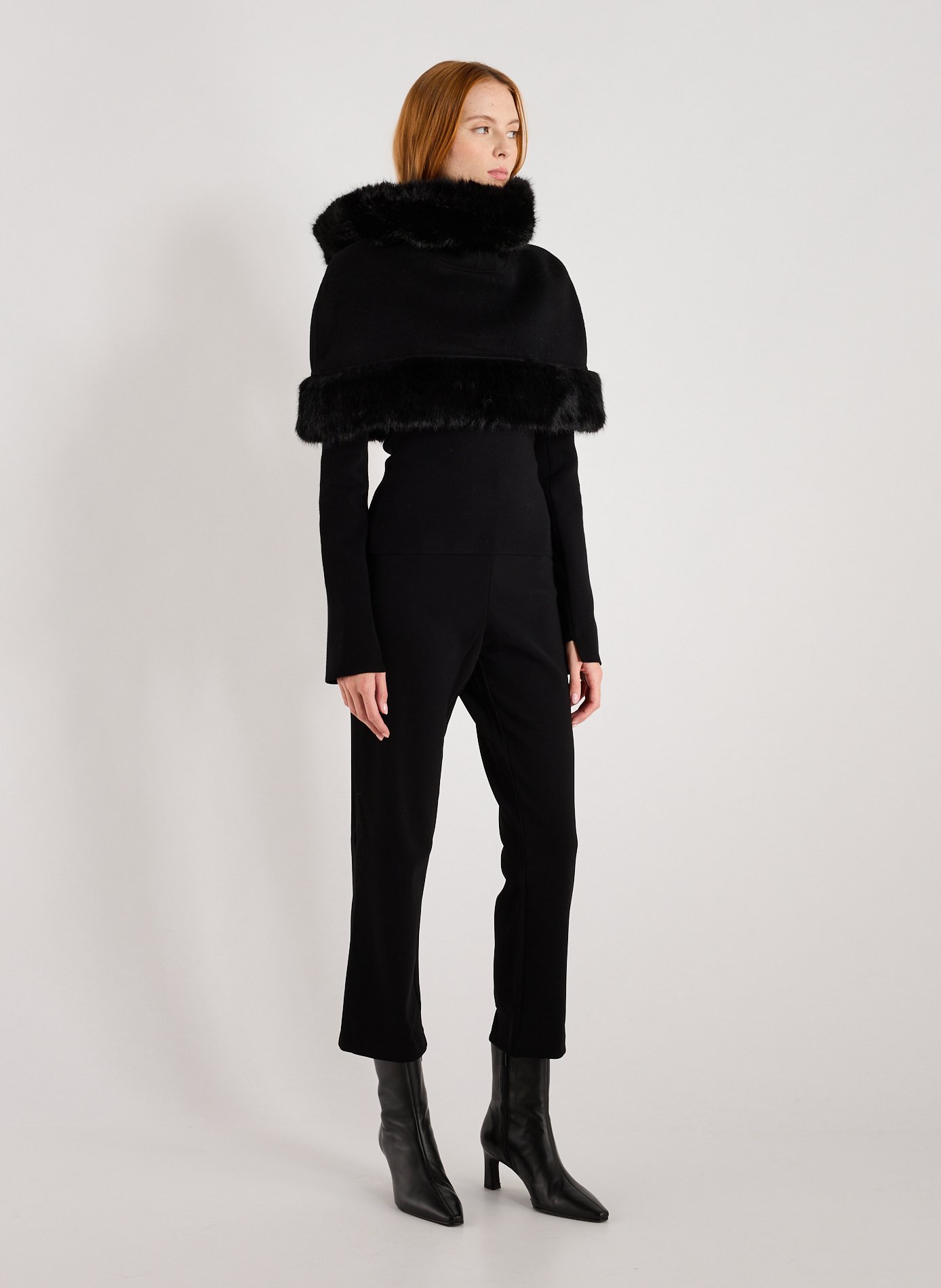 Marta hooded cape with faux fur effect in wool BY MALENE BIRGER Black