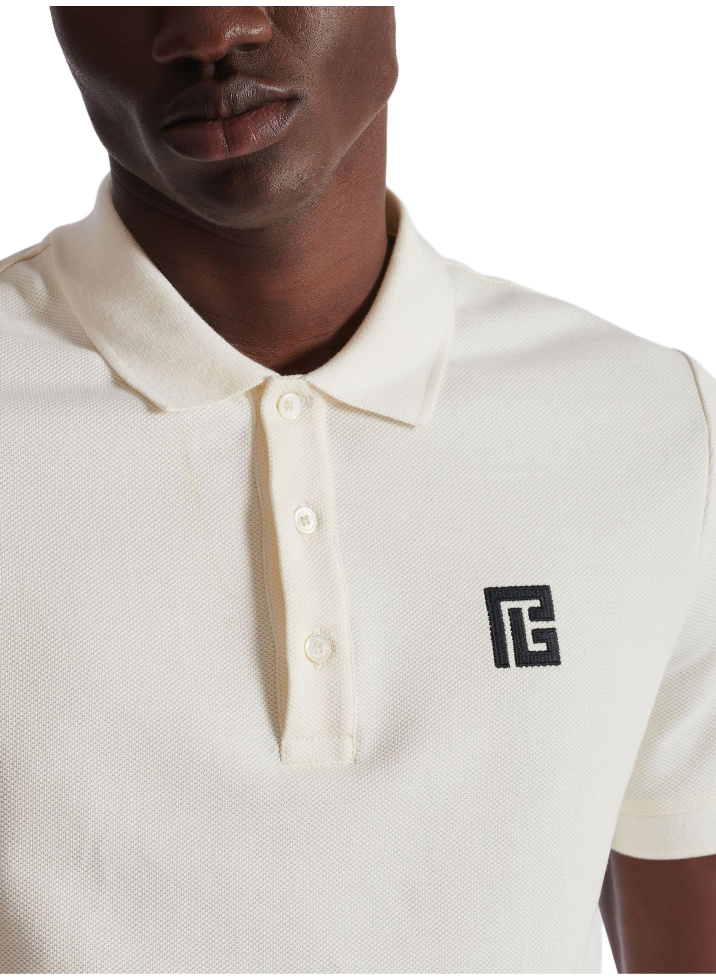 Polo en coton brodé BALMAIN Blanc