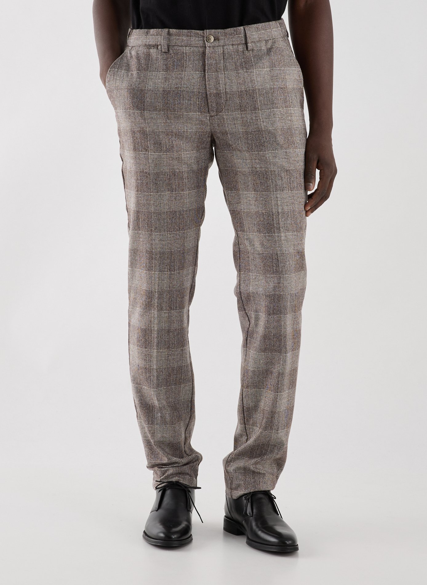 Pantalon slim à carreaux en laine et cachemire mélangés HACKETT Beige