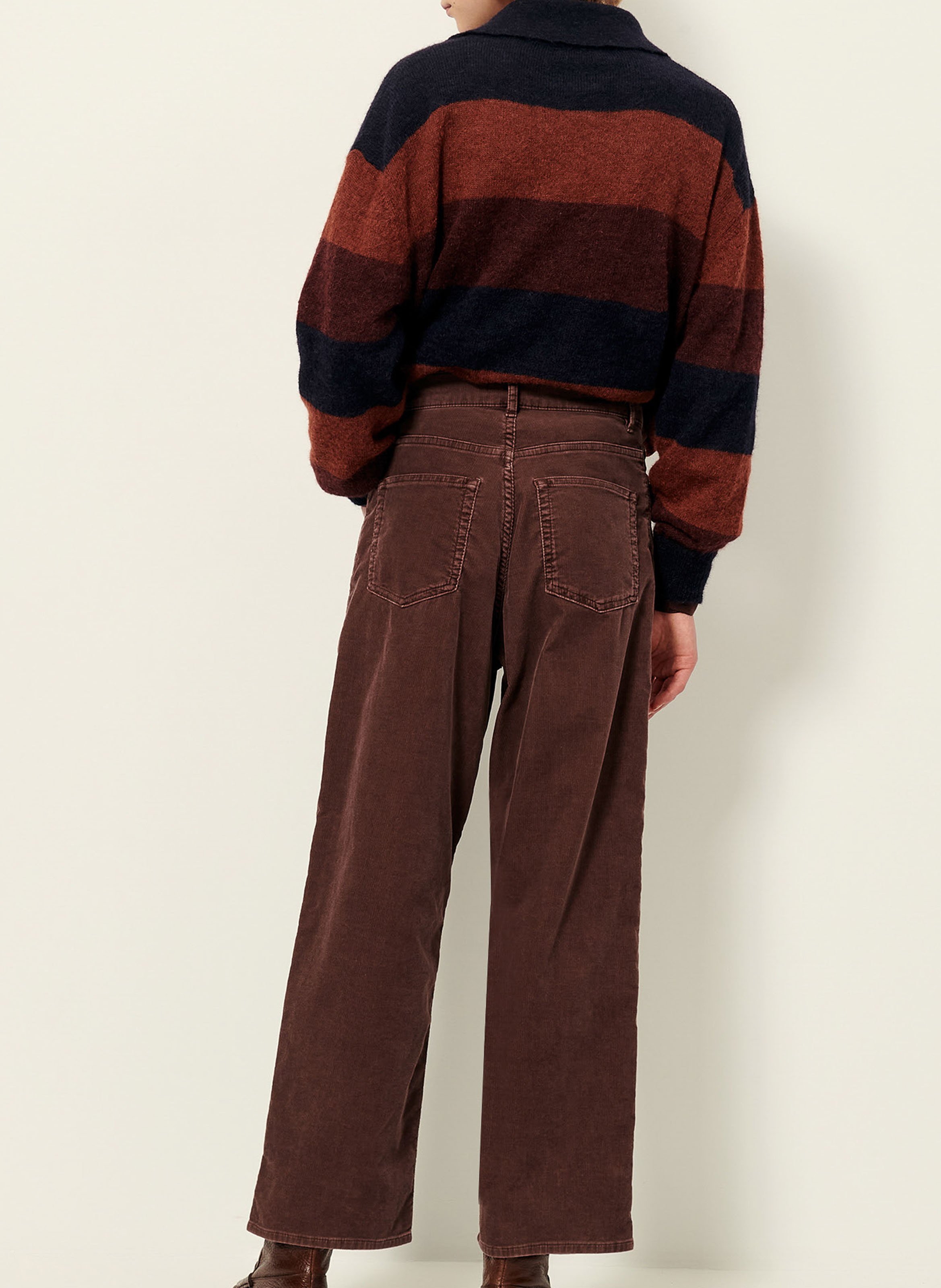 Pantalon droit taille haute en coton bio mélangé velvet cruise SESSUN Marron