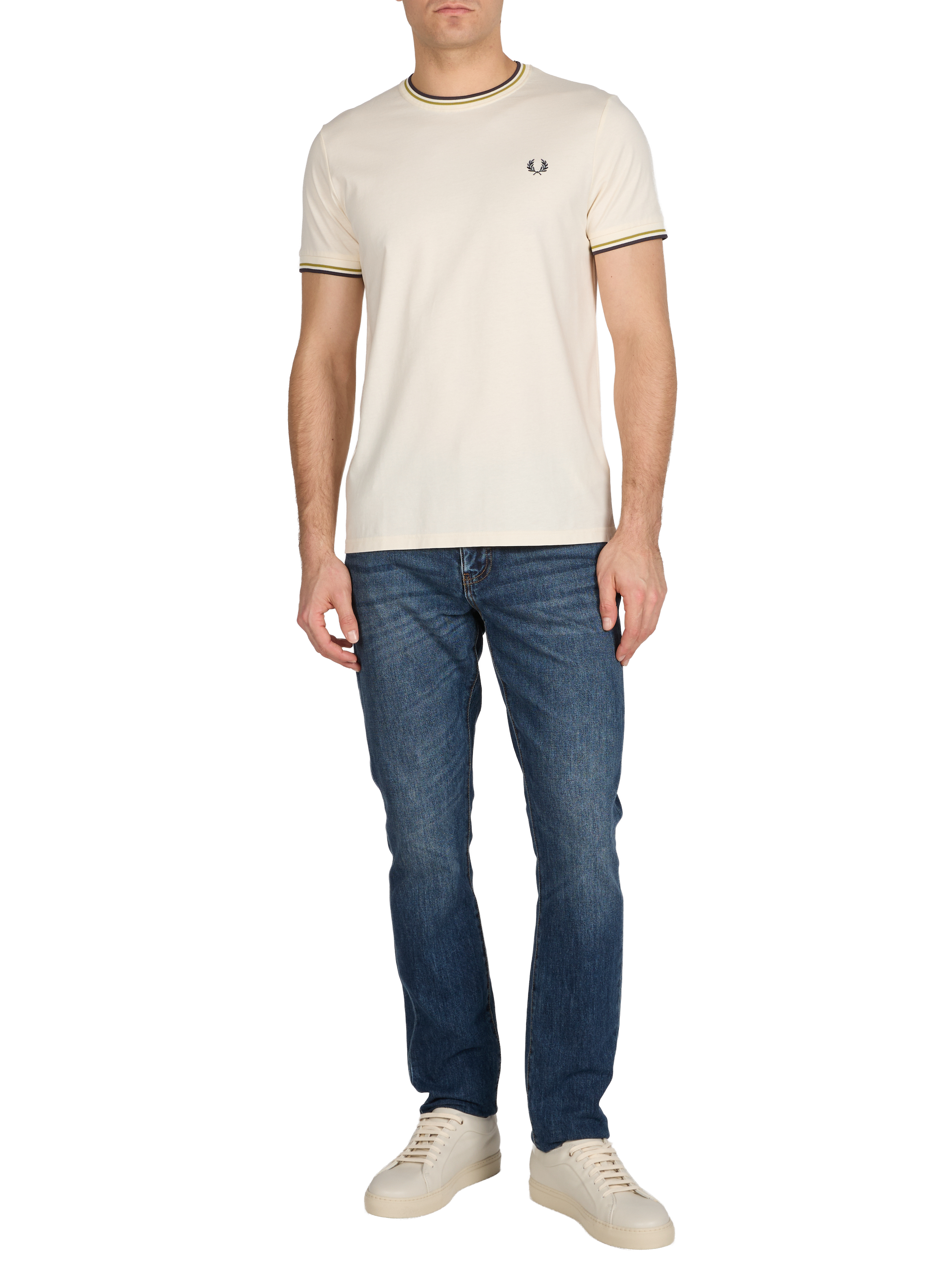 T-shirt uni à col rond en coton FRED PERRY Beige