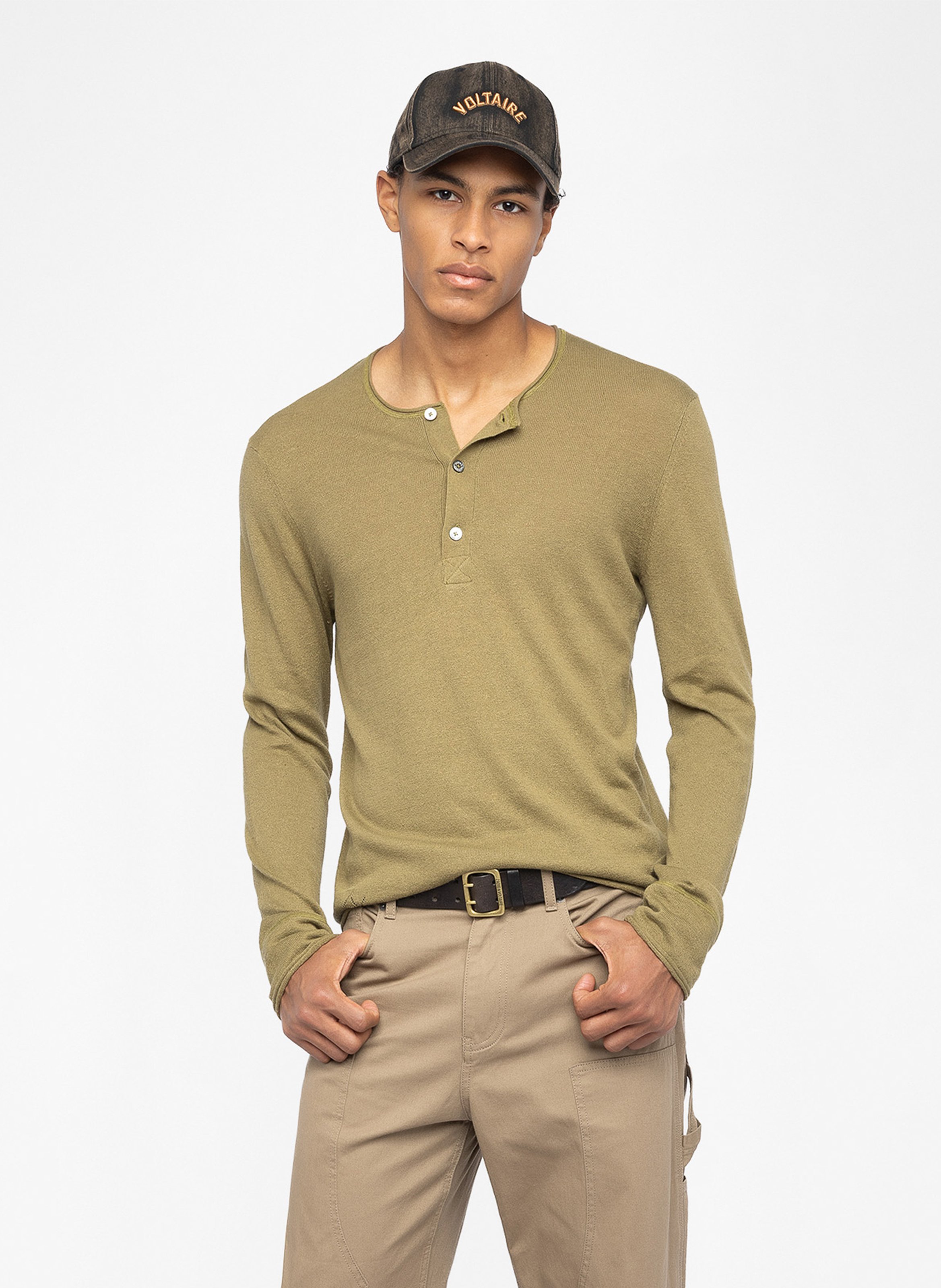 Pull droit col rond en lin et coton mélangé veiss ZADIG&VOLTAIRE Vert