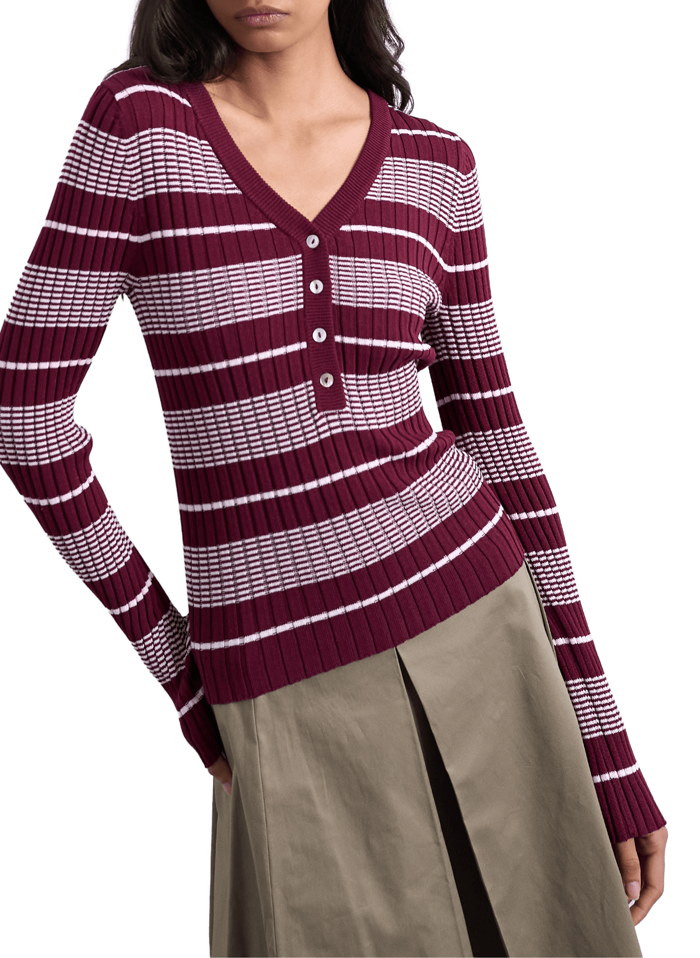 V-neck Striped Sweater TOPSHOP Red