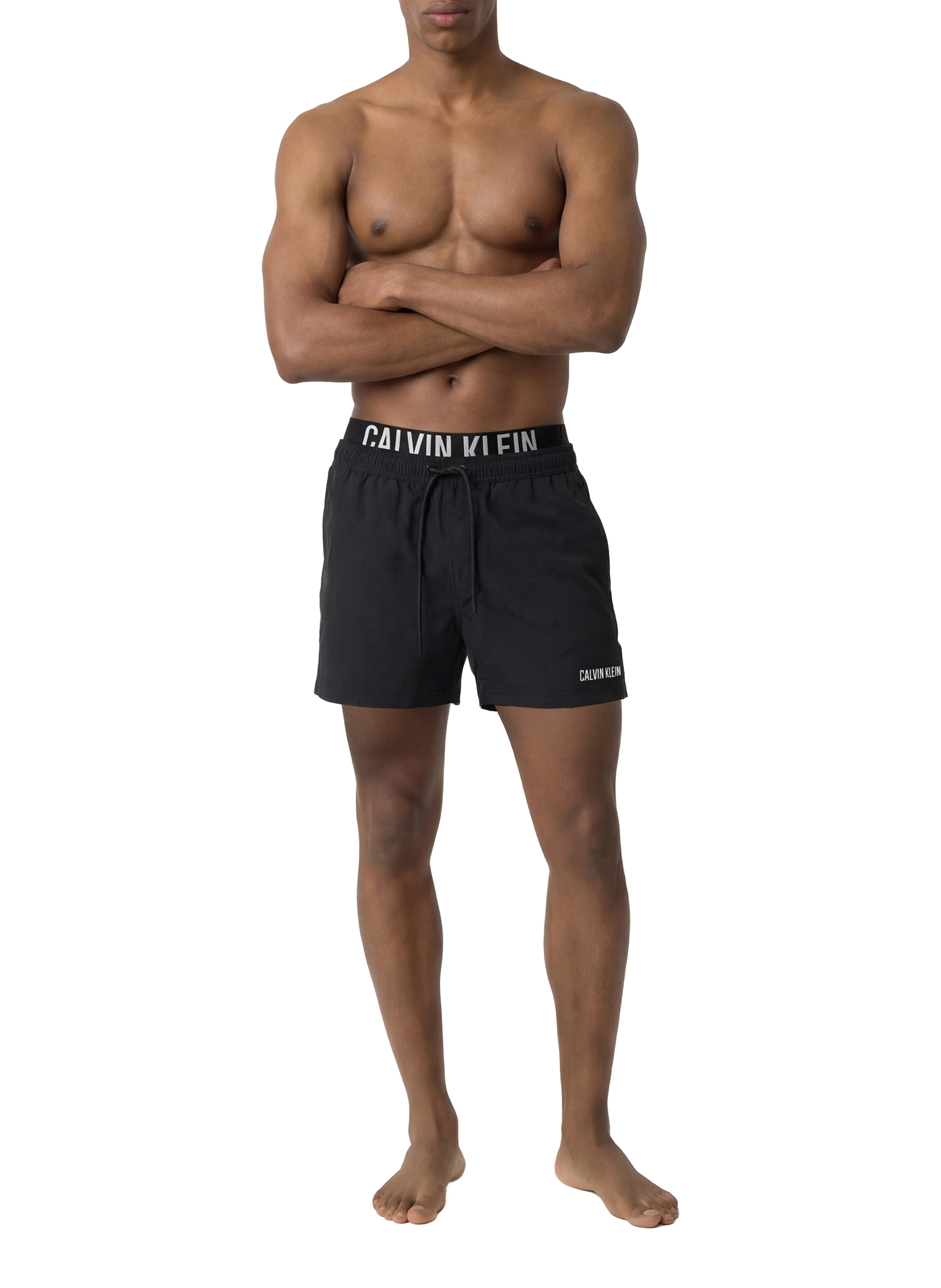 Short de bain uni à logo CALVIN KLEIN Noir