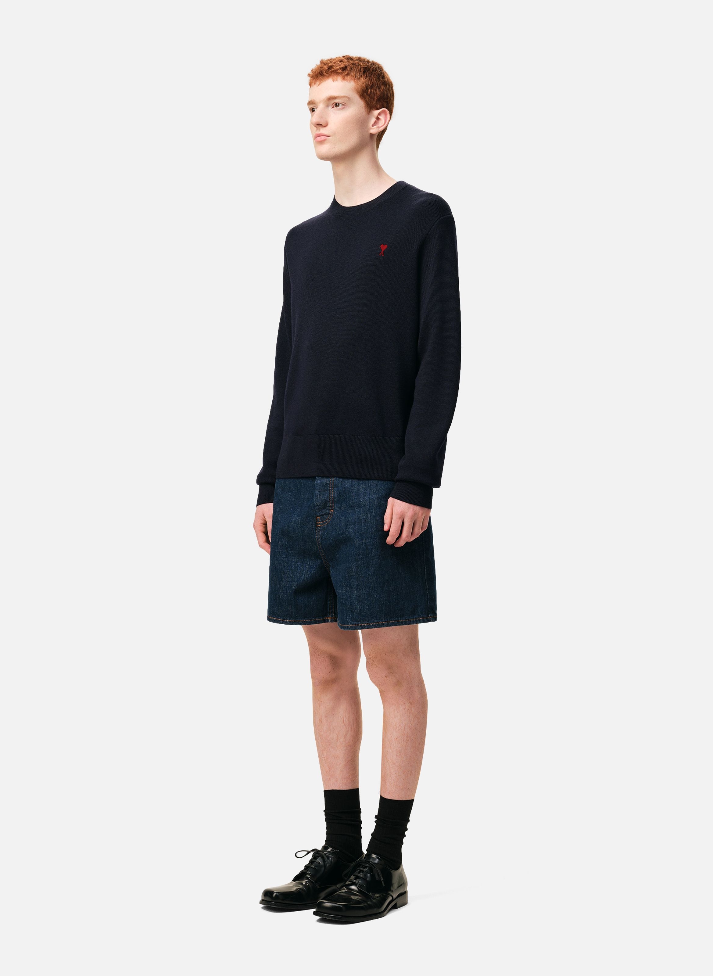 Pull Col Rond Ami De Coeur En Laine AMI PARIS Bleu