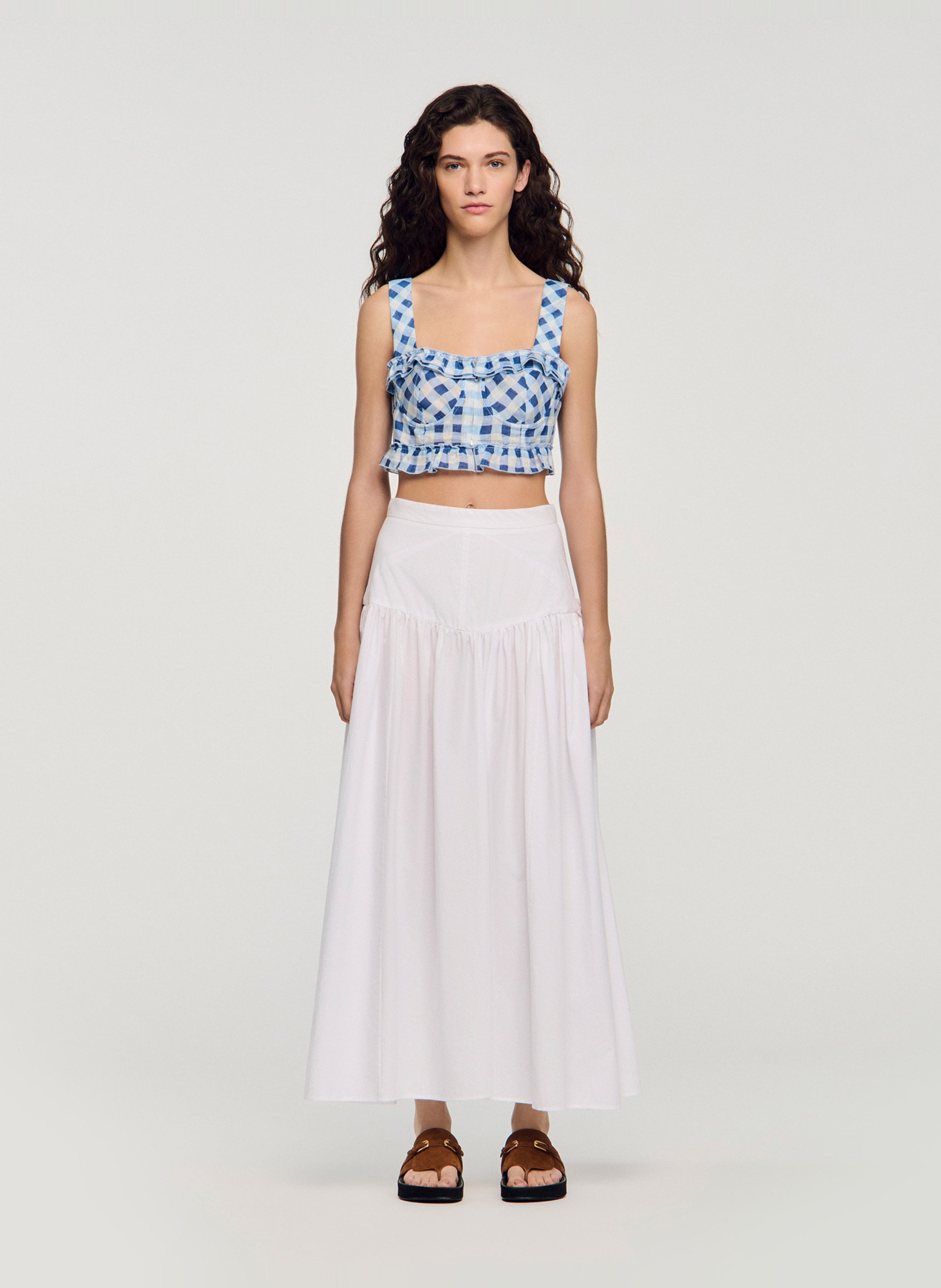 Top court en lin mélangé SANDRO Bleu