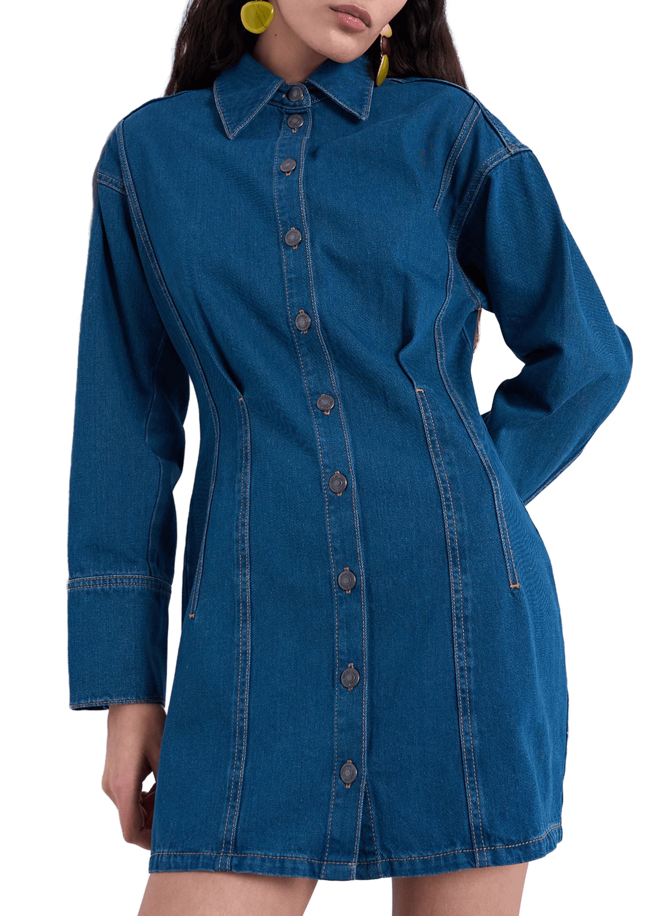 Short buttoned denim dress in cotton TOPSHOP Blue