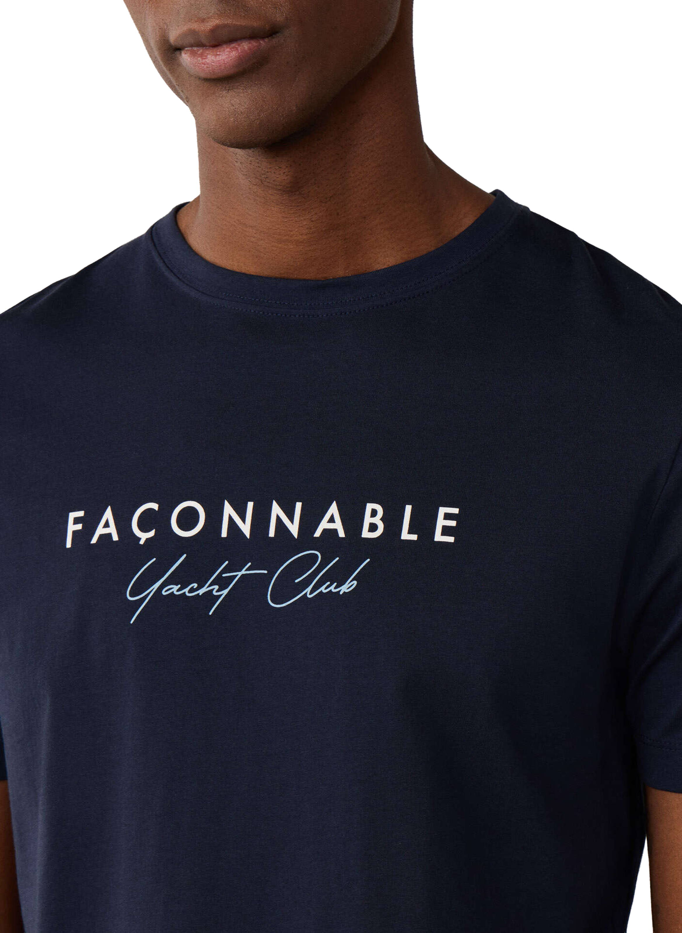 Round neck cotton brand t-shirt FACONNABLE Blue