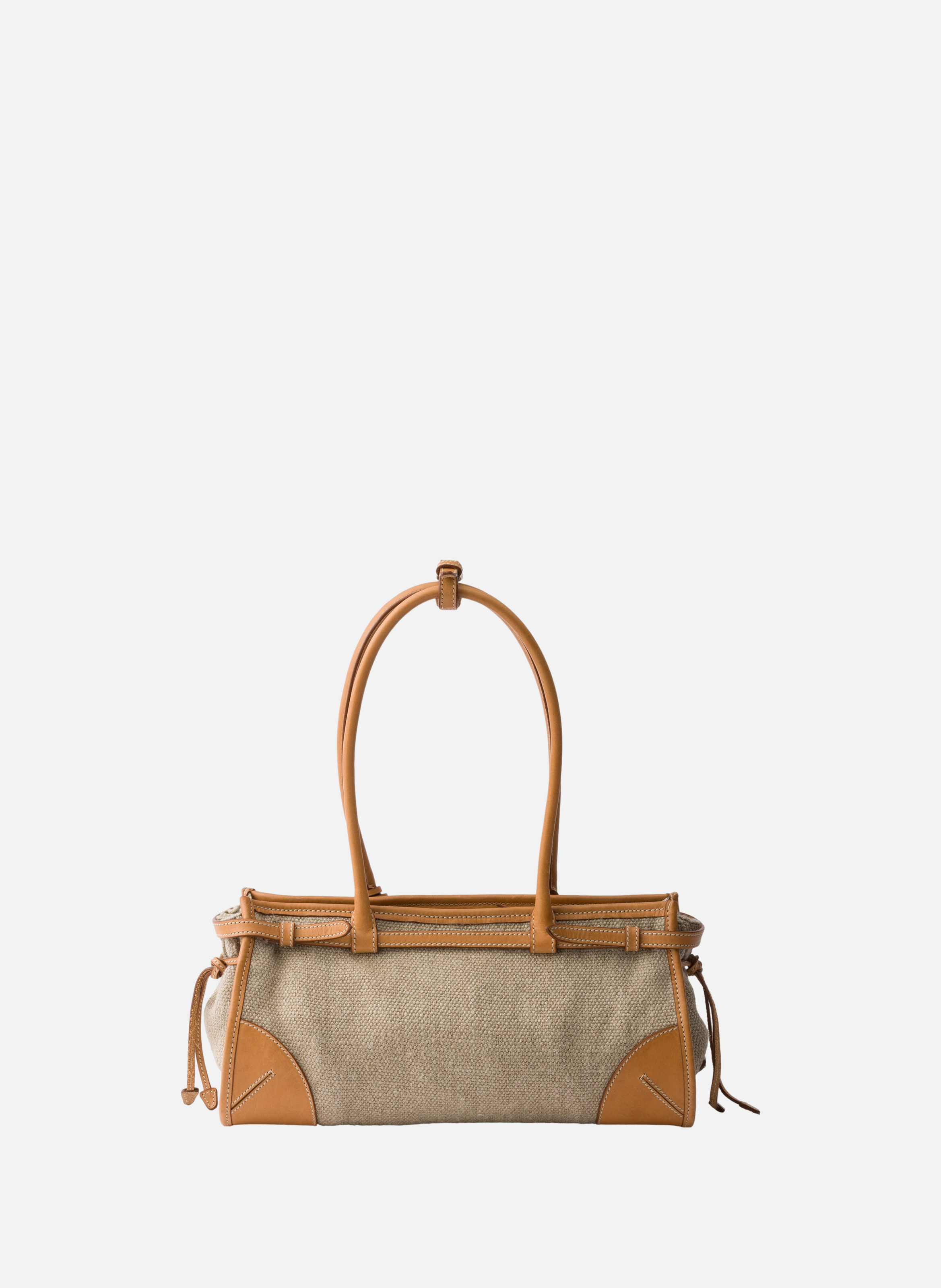 Sac à main prada bonnie moyen en lin et cuir PRADA Beige