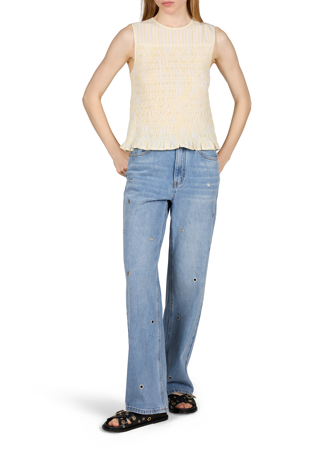 Smocked Cotton Cerise Top GARANCE Yellow