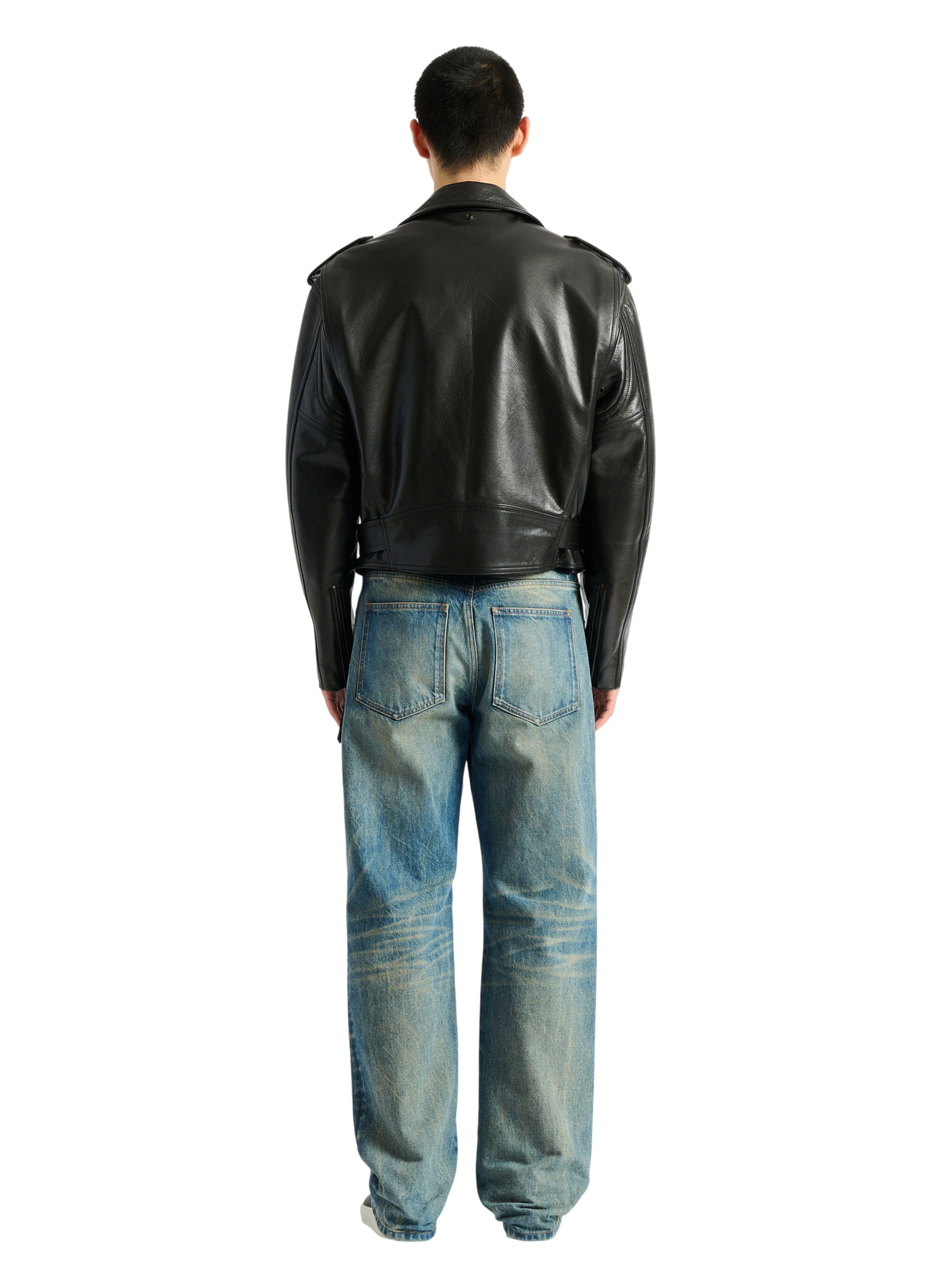 Veste biker en cuir texturé BALMAIN Noir