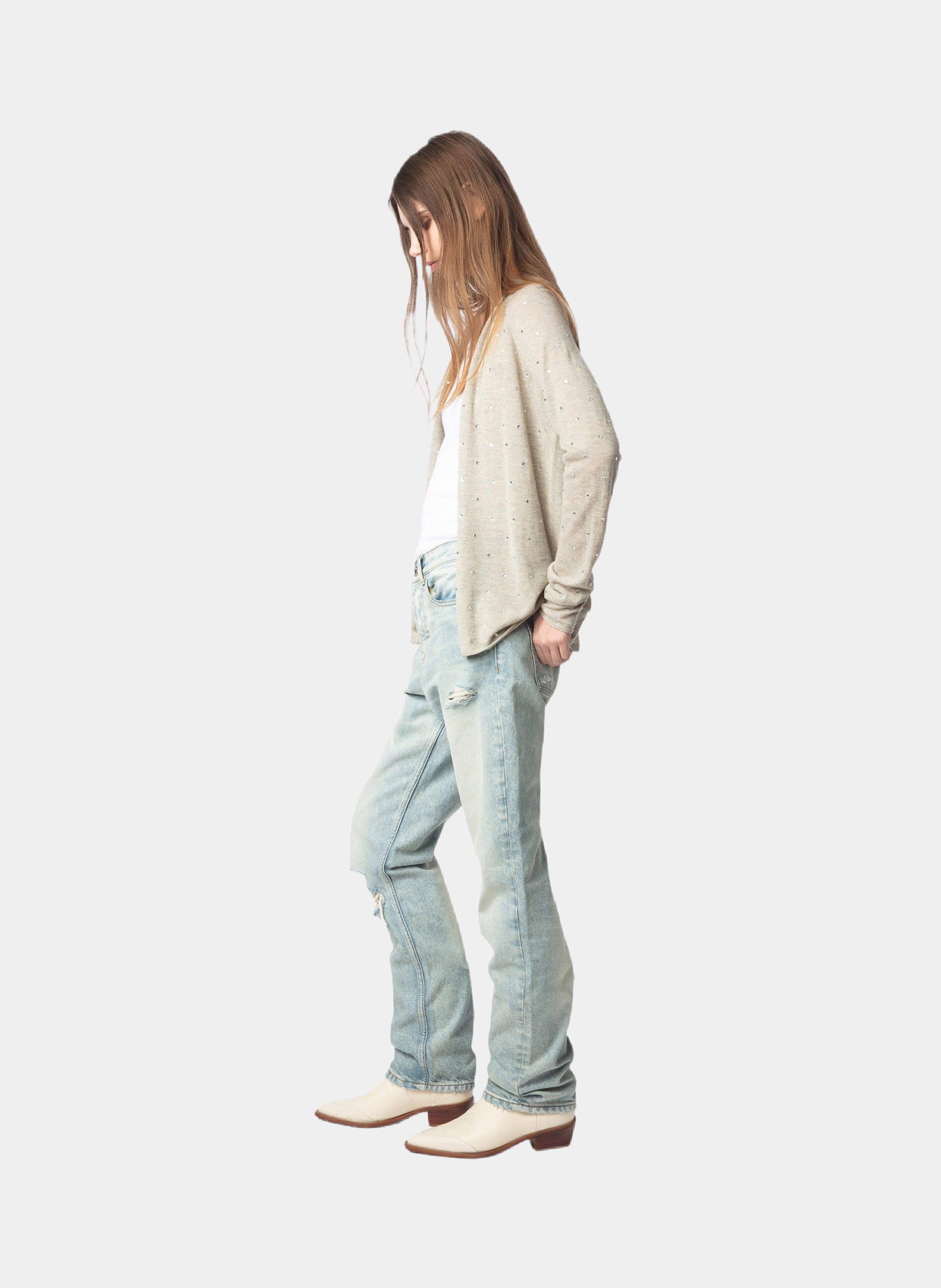 Cardigan à strass en cachemire daffy ZADIG&VOLTAIRE Beige