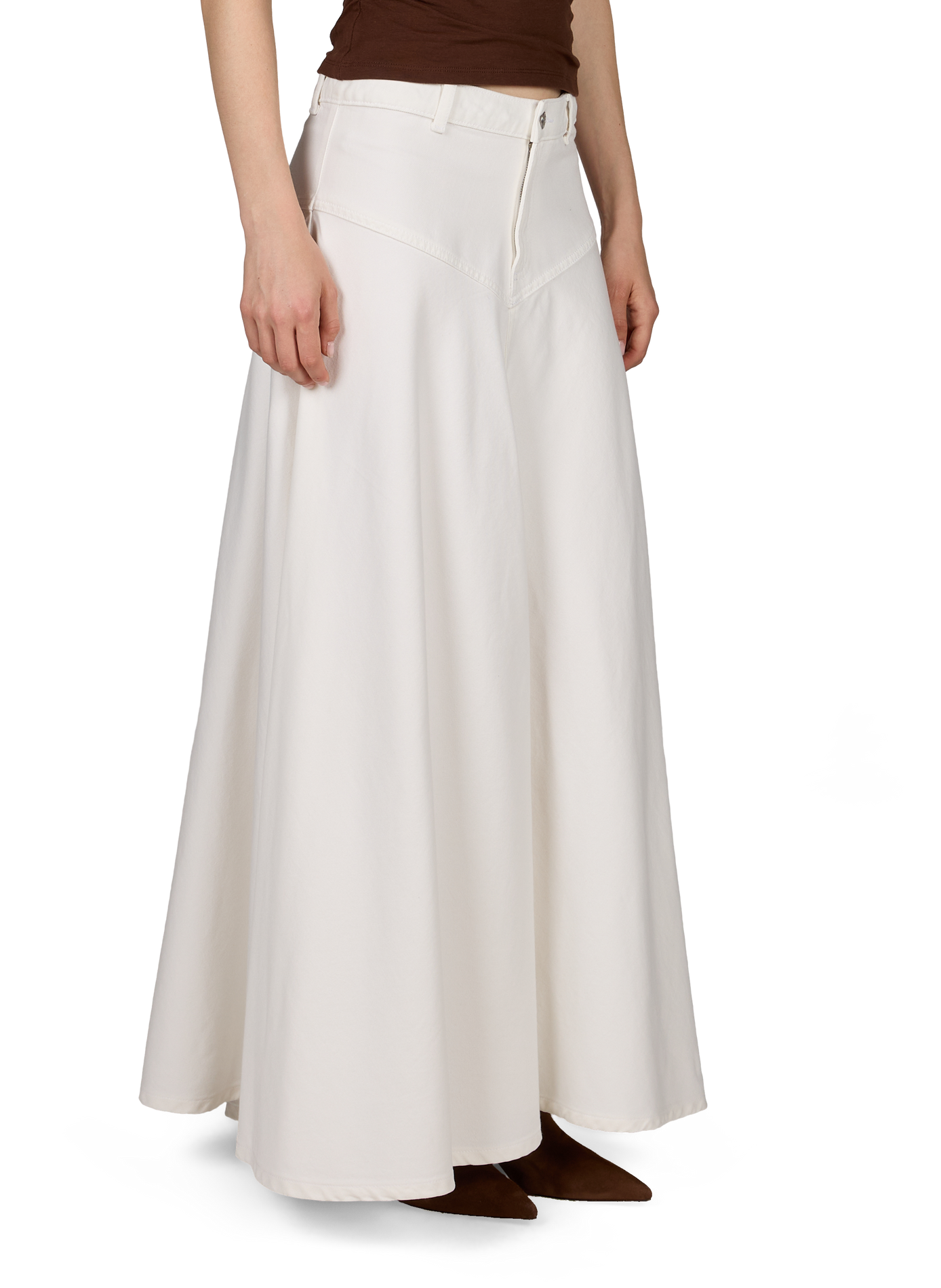 Jupe évasée en denim de coton mélangé TOPSHOP Blanc
