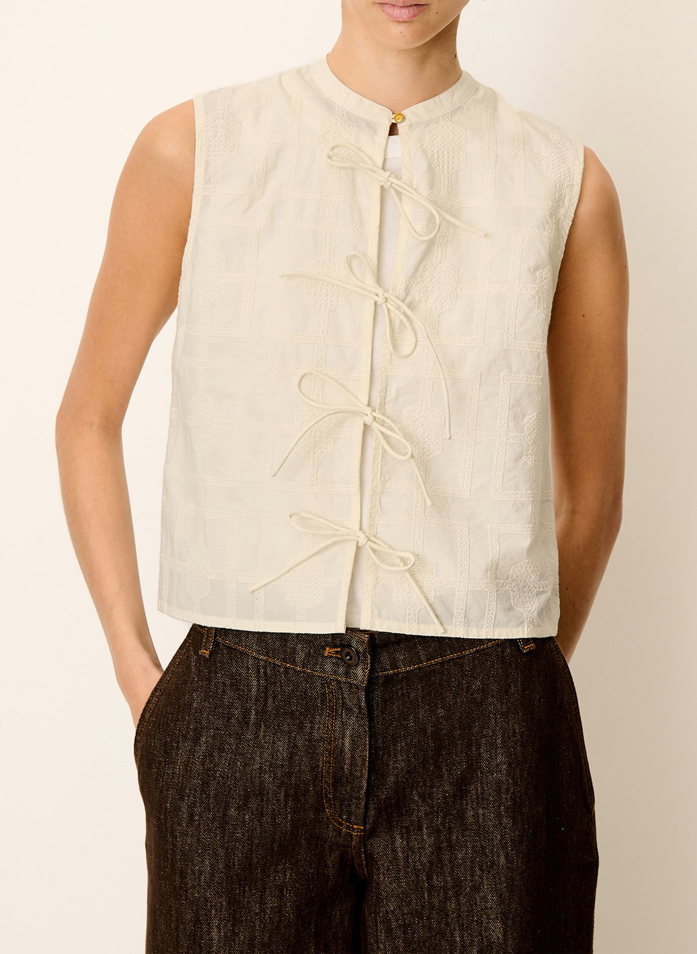 Top sans manches à motif résille janiece SESSUN Beige
