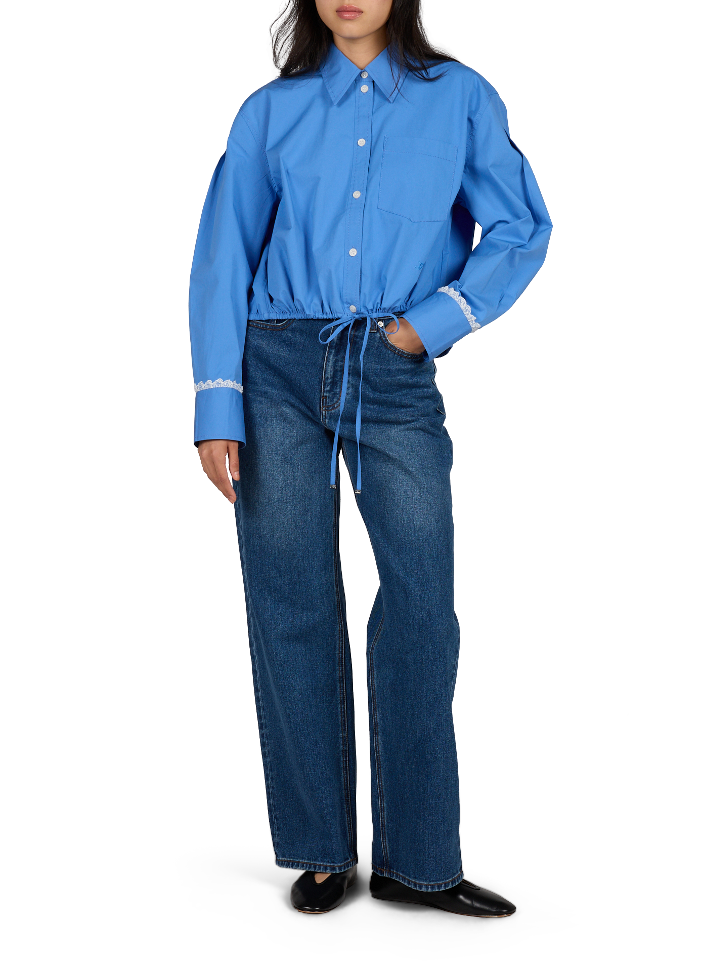 Embroidered shirt in blended cotton GANNI Blue