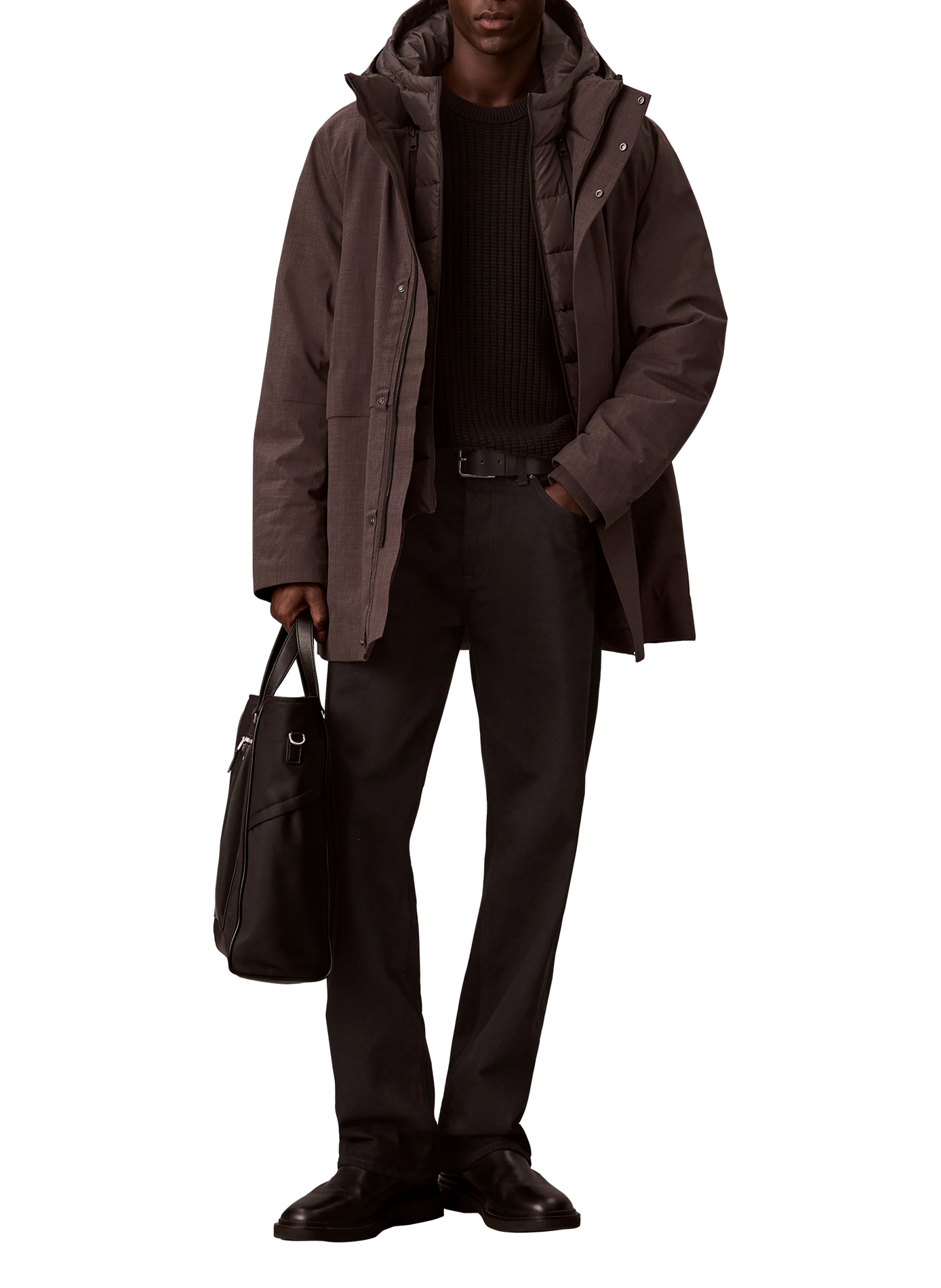 Parka mi-longue double col à capuche CALVIN KLEIN Gris