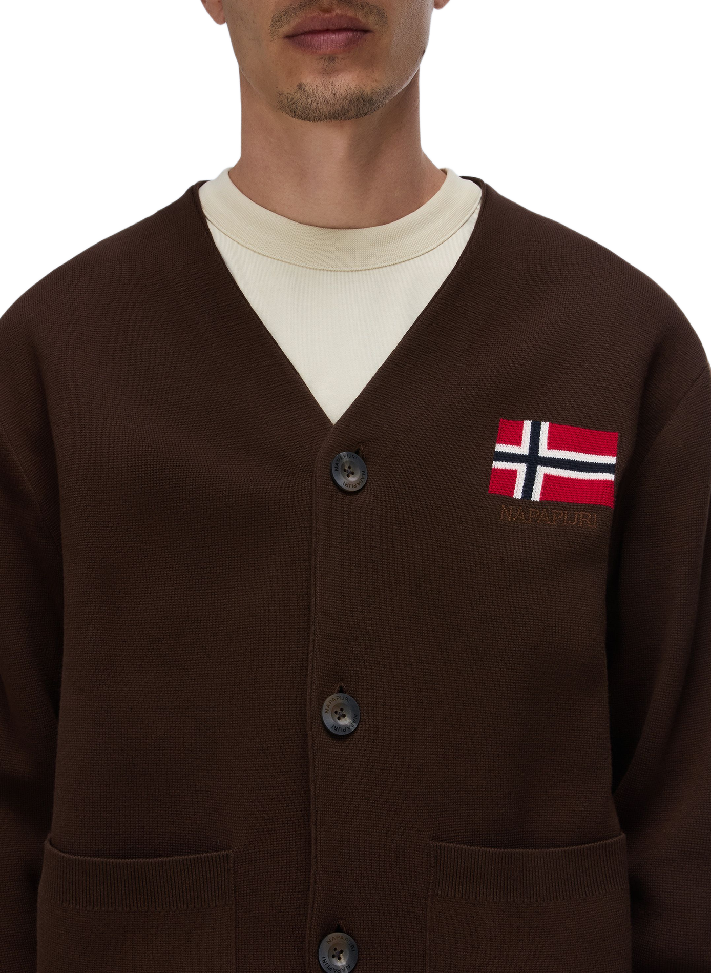 Cardigan ample col V uni NAPAPIJRI Marron