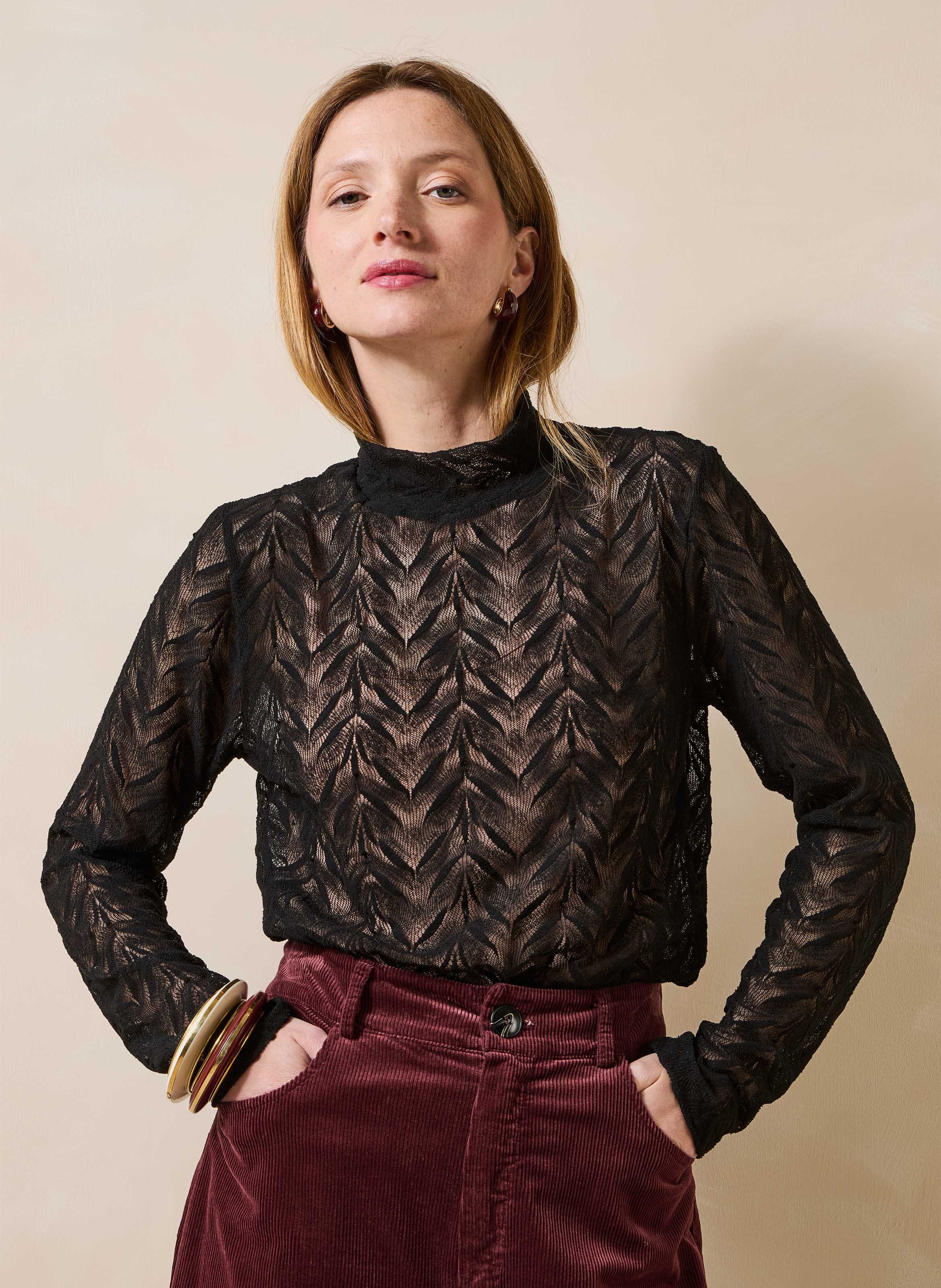Hoge hals rechte top LA FEE MARABOUTEE Zwart