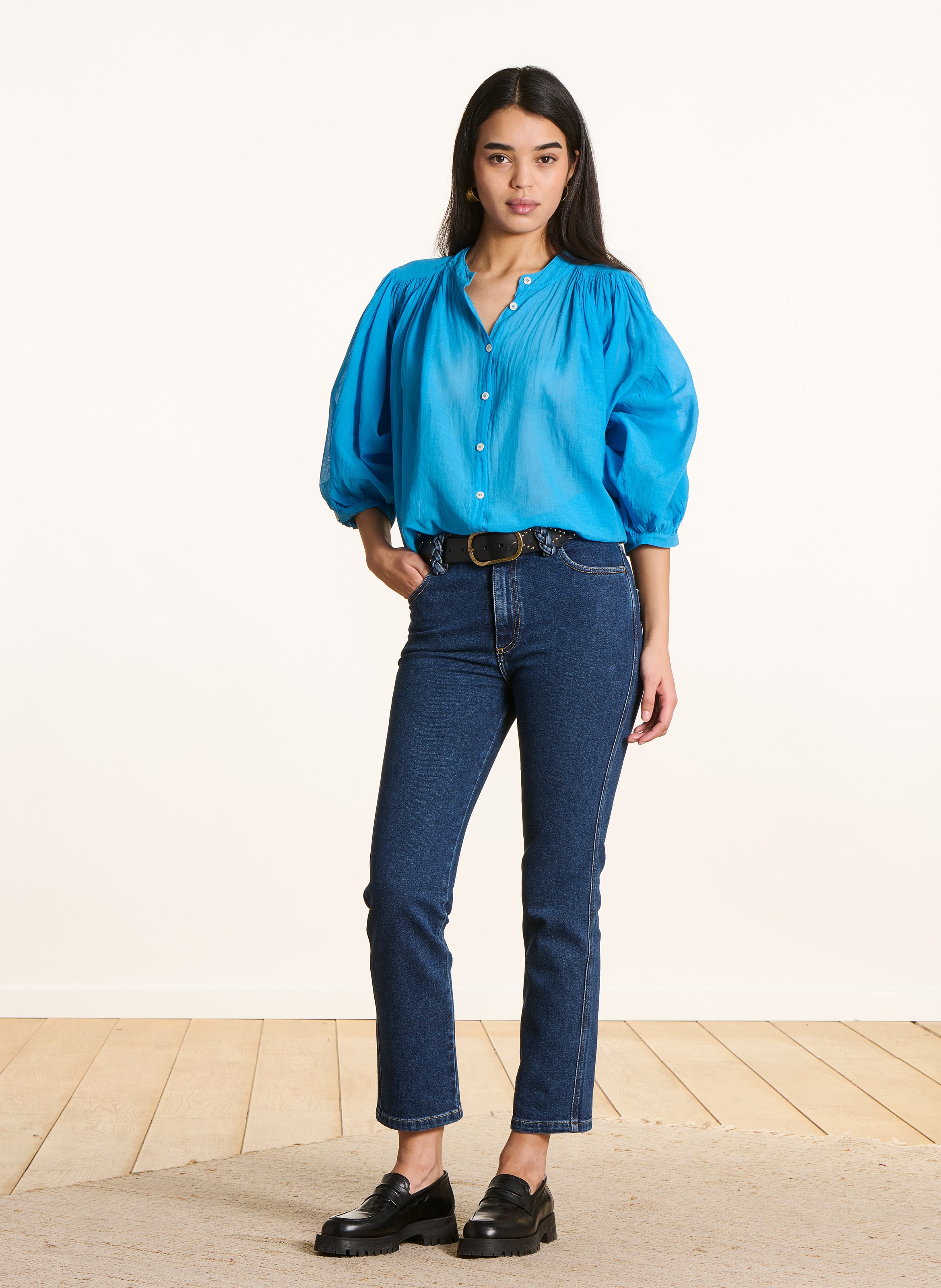 Rechte jeans van biologisch katoen. LA FEE MARABOUTEE Blauw