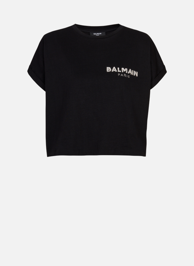 T-shirt court en coton petit logo brodé BALMAIN
