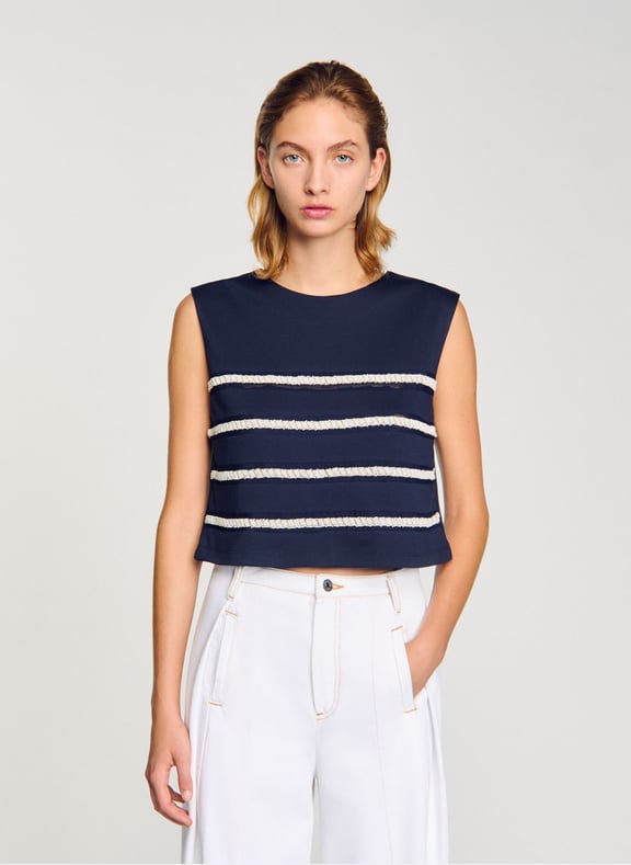Top sans manches à rayures perlées Bleu by SANDRO SANDRO Top sans manches à rayures perlées Bleu