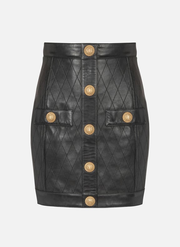 Jupe en cuir surpiqué à boutons Noir by BALMAIN BALMAIN Jupe en cuir surpiqué à boutons Noir