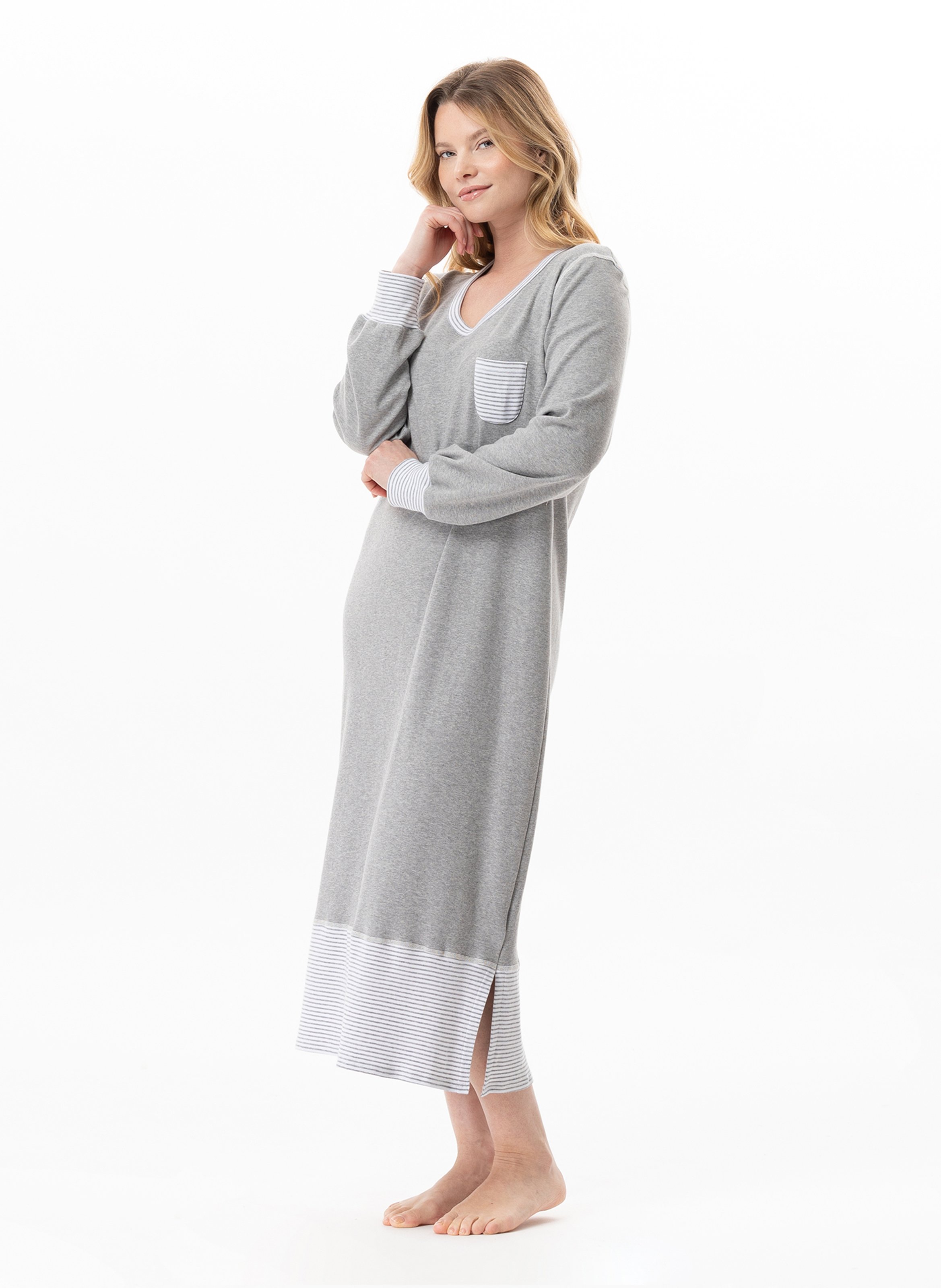 Chemise de nuit longue en coton flocon 111 LE CHAT Gris