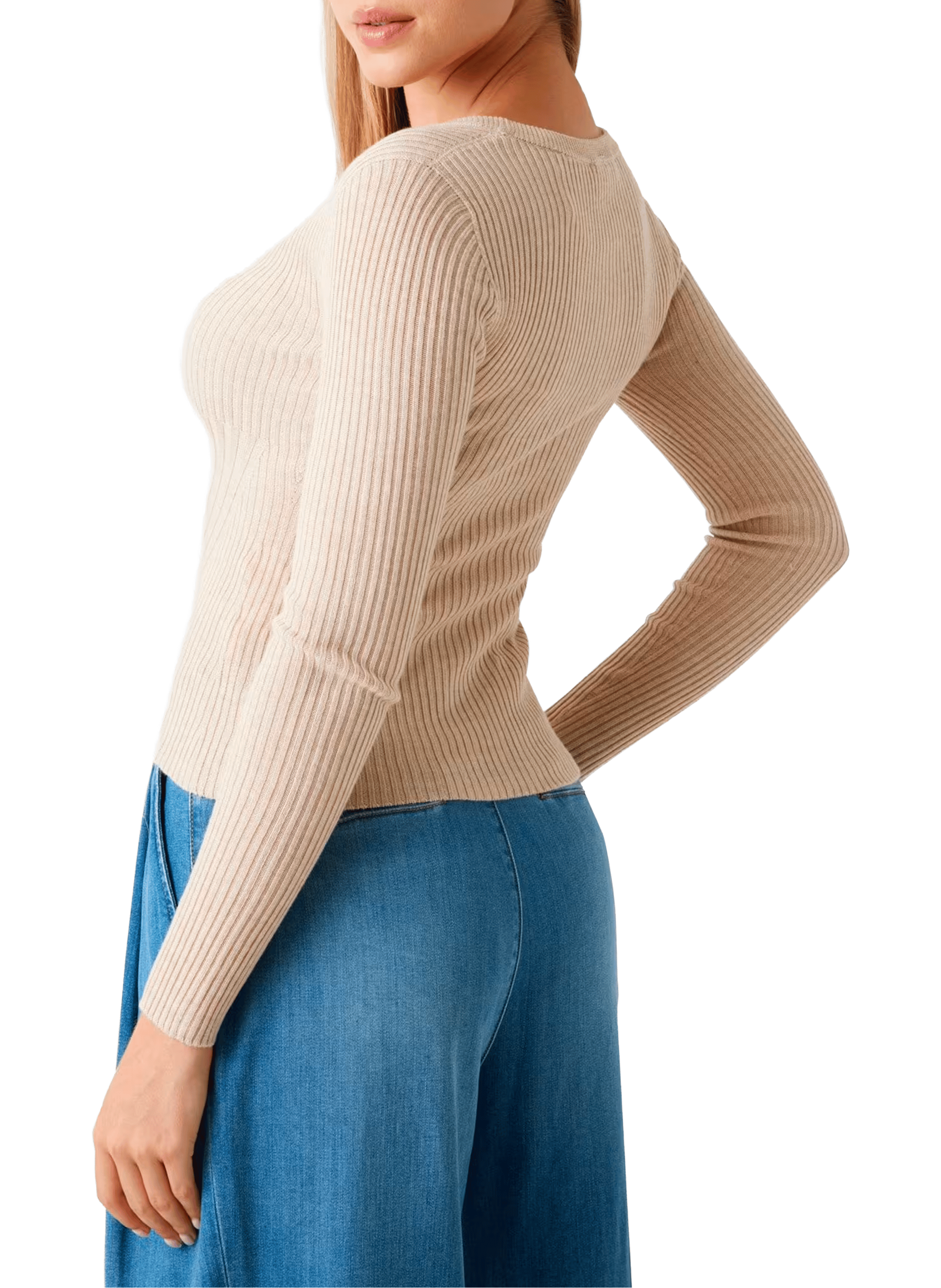 Pull droit finement côtelé GUESS Beige