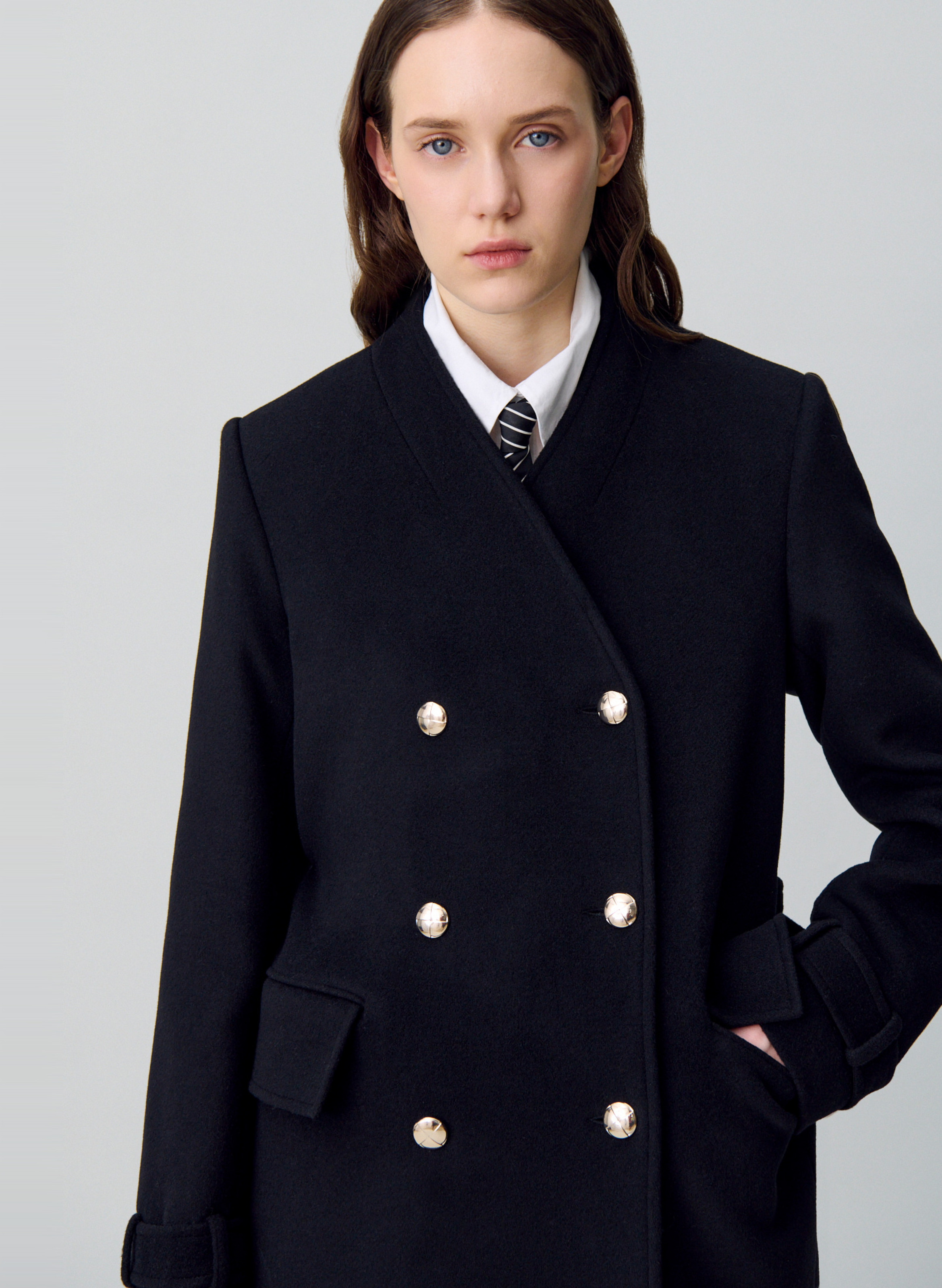 Manteau col v en laine mélangée galika CLAUDIE PIERLOT Noir